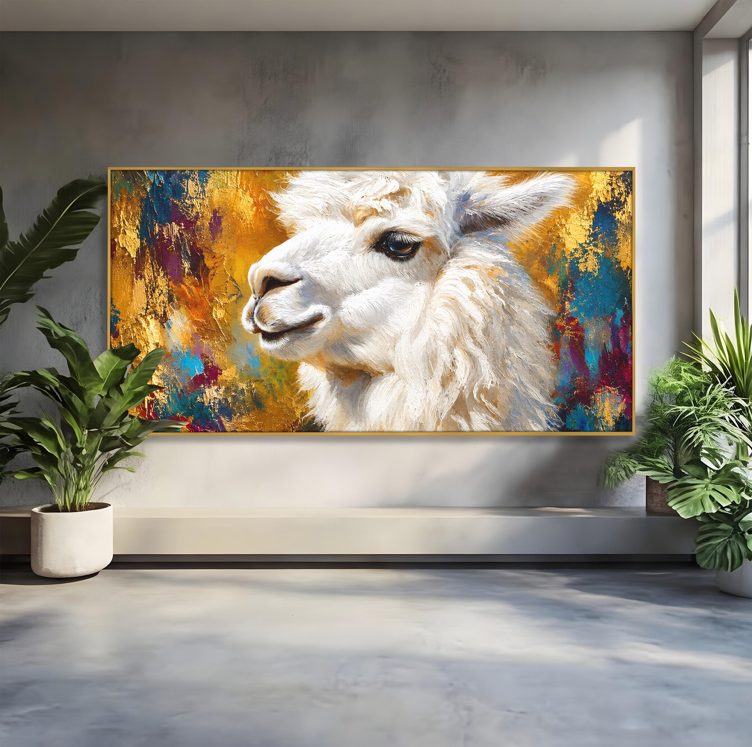 Tablou Canvas Premium LuxCanva® M1620, Alpaca Eleganta, Alpaca, Portret, Animale, Living, Arta, Culori Vibrante