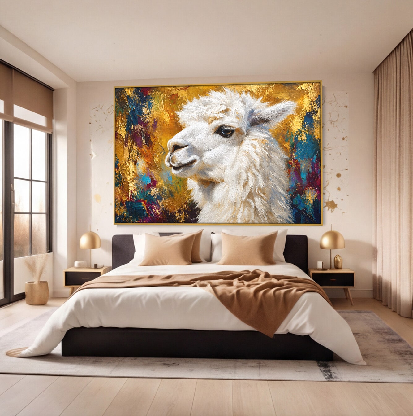 Tablou Canvas Premium LuxCanva® M1620, Alpaca Eleganta, Alpaca, Portret, Animale, Living, Arta, Culori Vibrante
