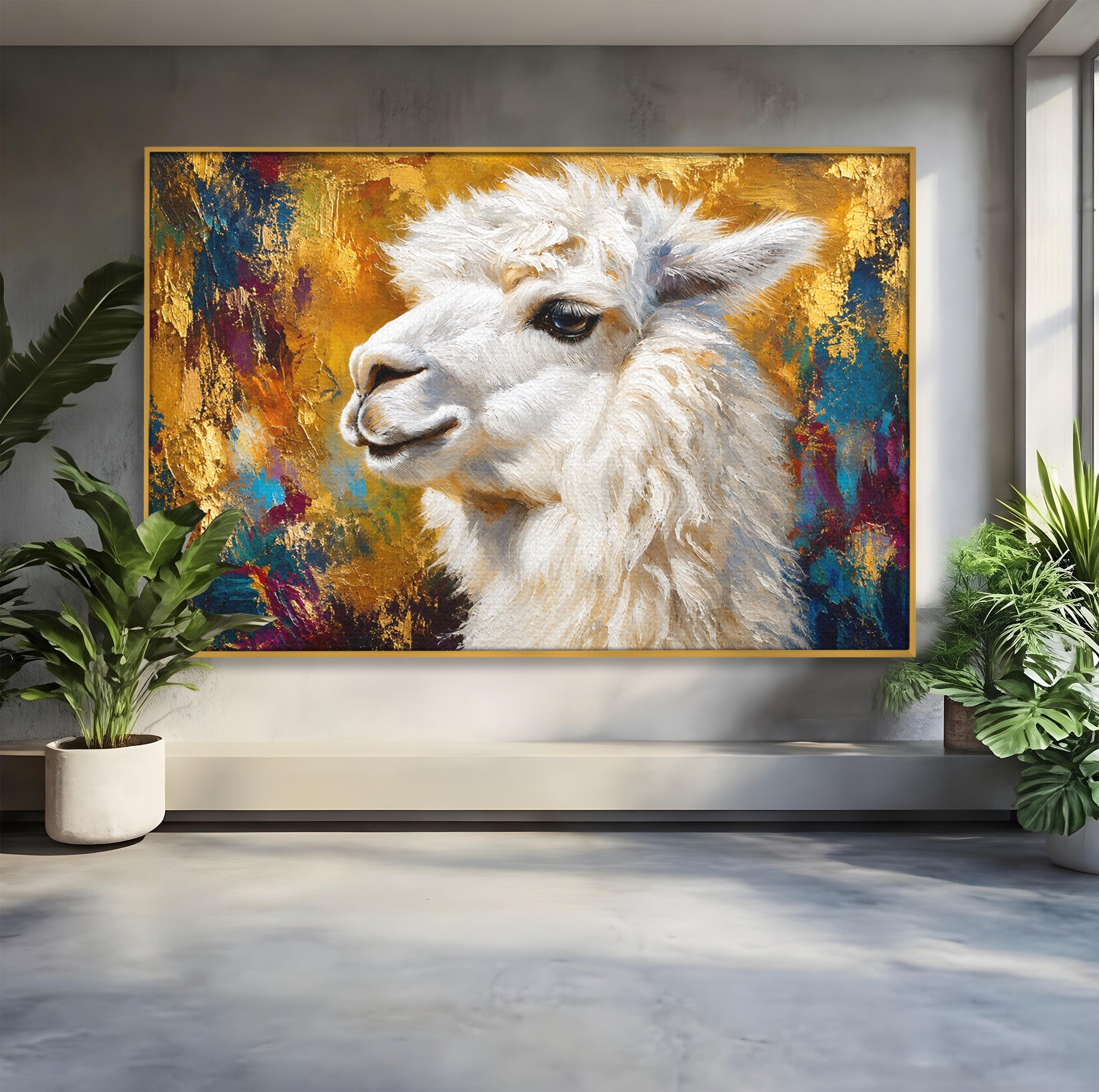 Tablou Canvas Premium LuxCanva® M1620, Alpaca Eleganta, Alpaca, Portret, Animale, Living, Arta, Culori Vibrante