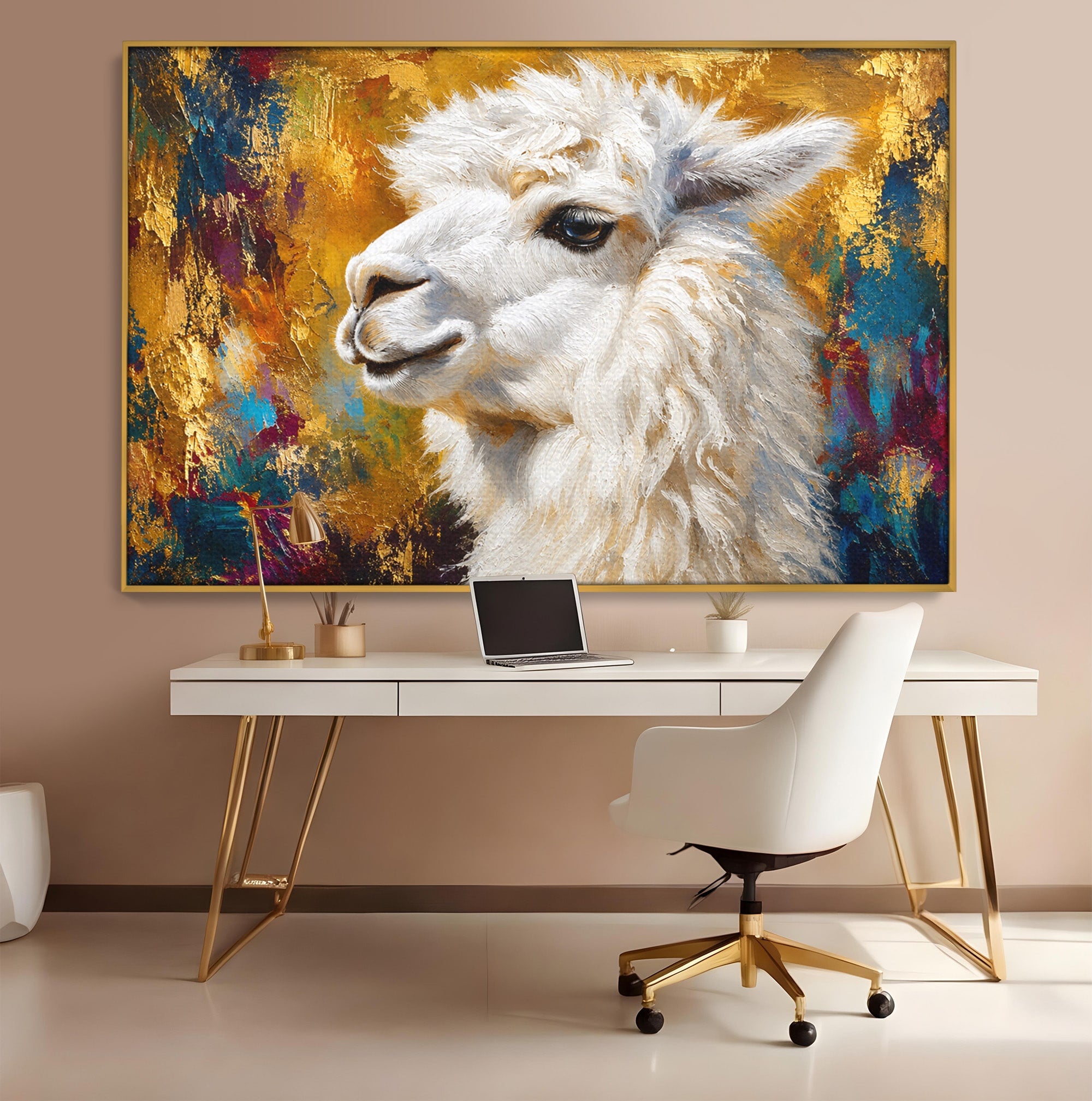 Tablou Canvas Premium LuxCanva® M1620, Alpaca Eleganta, Alpaca, Portret, Animale, Living, Arta, Culori Vibrante