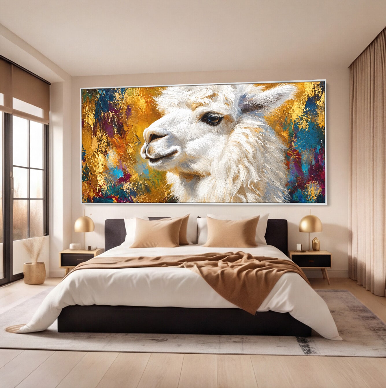 Tablou Canvas Premium LuxCanva® M1620, Alpaca Eleganta, Alpaca, Portret, Animale, Living, Arta, Culori Vibrante