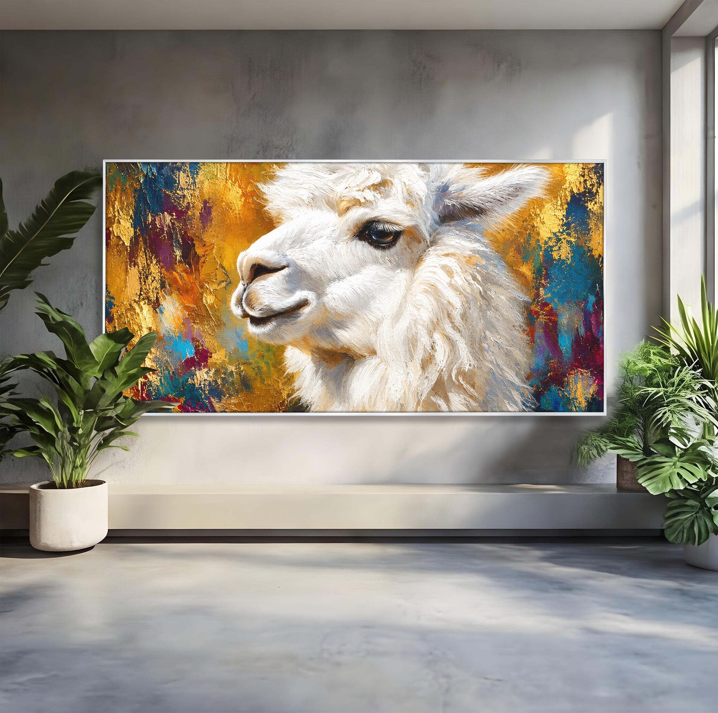 Tablou Canvas Premium LuxCanva® M1620, Alpaca Eleganta, Alpaca, Portret, Animale, Living, Arta, Culori Vibrante