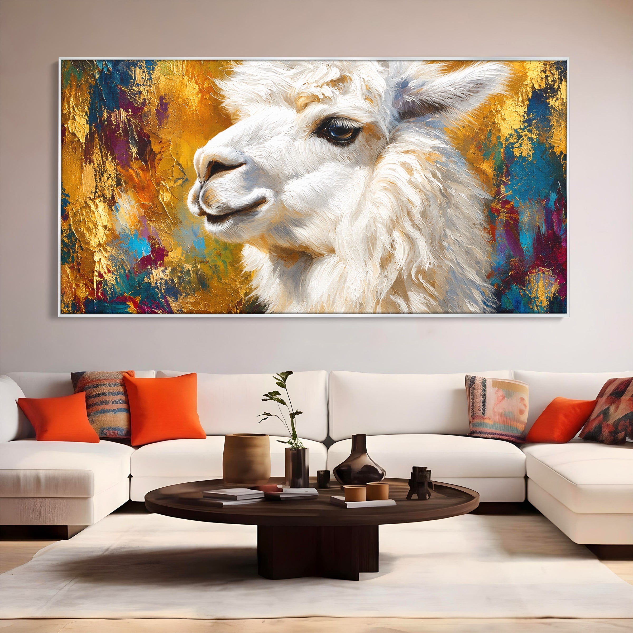Tablou Canvas Premium LuxCanva® M1620, Alpaca Eleganta, Alpaca, Portret, Animale, Living, Arta, Culori Vibrante