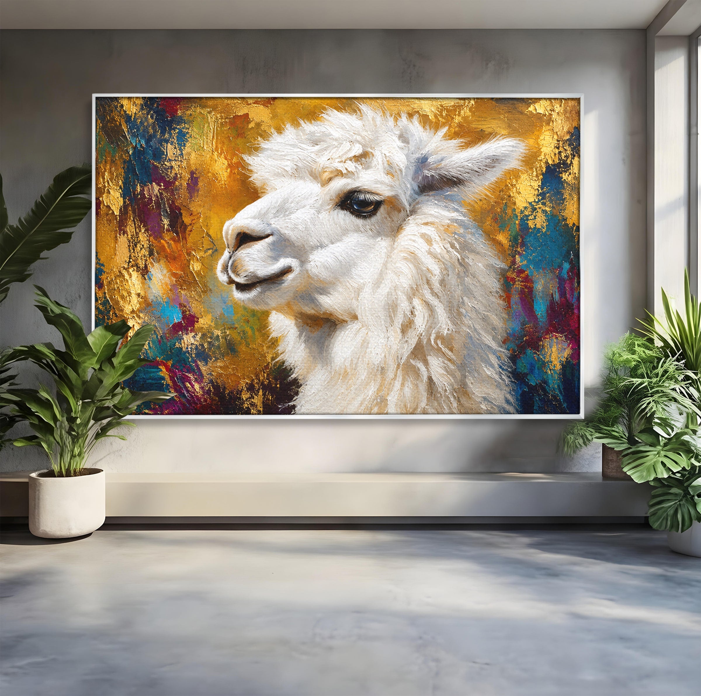 Tablou Canvas Premium LuxCanva® M1620, Alpaca Eleganta, Alpaca, Portret, Animale, Living, Arta, Culori Vibrante