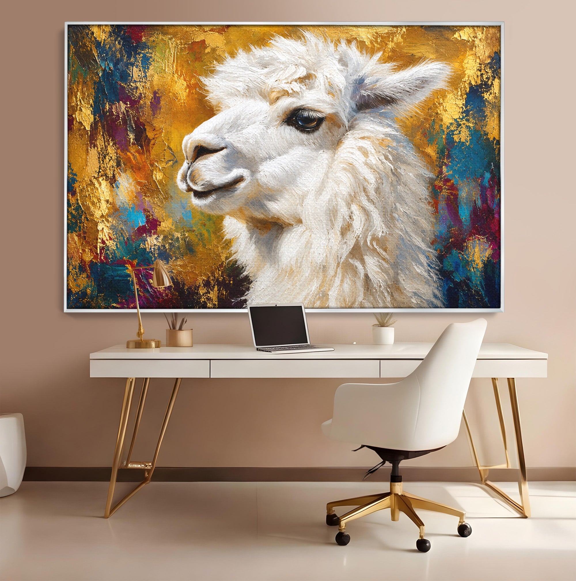 Tablou Canvas Premium LuxCanva® M1620, Alpaca Eleganta, Alpaca, Portret, Animale, Living, Arta, Culori Vibrante