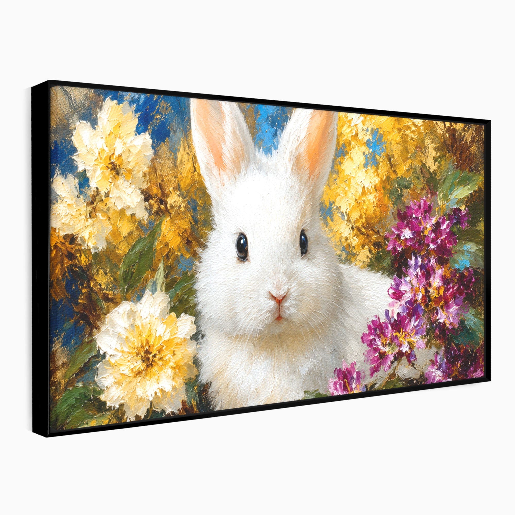 Tablou Canvas Premium LuxCanva® M1621, Iepure Printre Flori, Iepure, Flori, Natura, Primavara, Dormitor, Living, Culori Vibrante