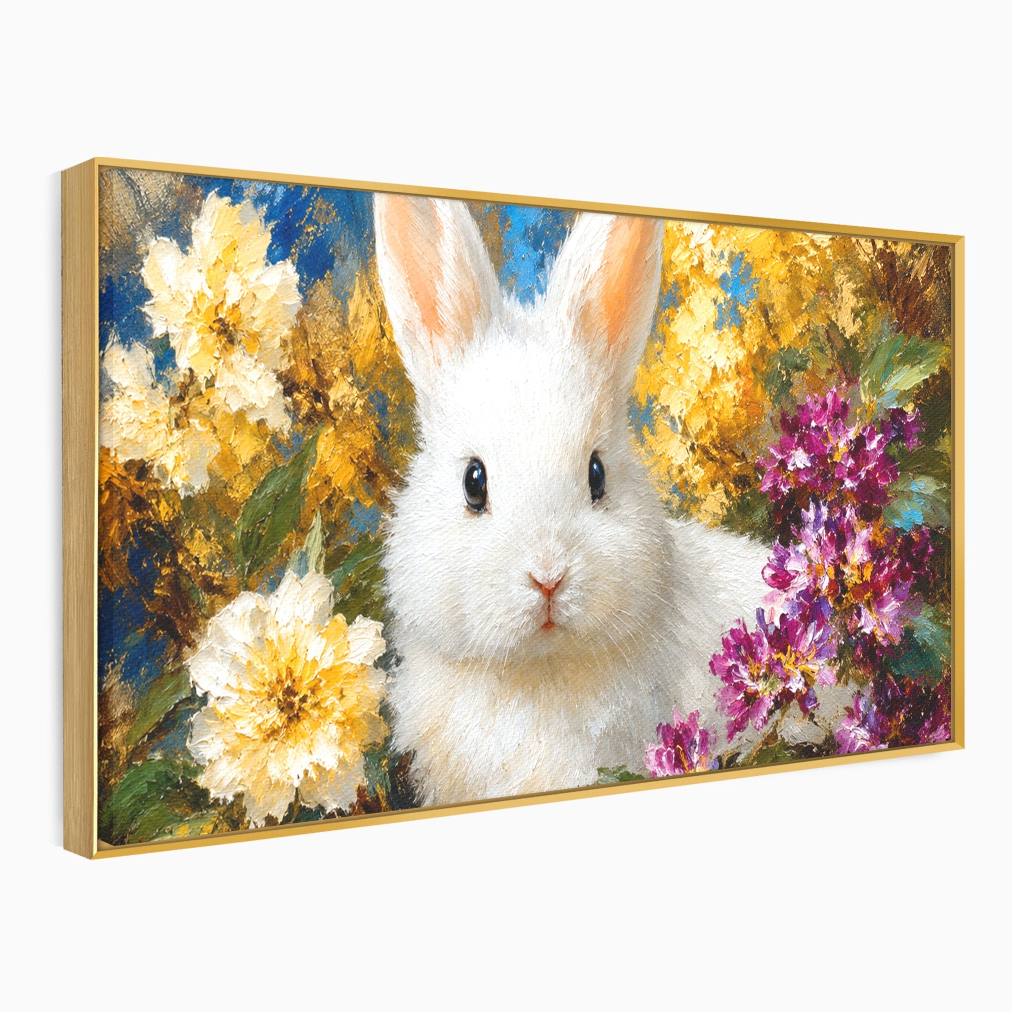 Tablou Canvas Premium LuxCanva® M1621, Iepure Printre Flori, Iepure, Flori, Natura, Primavara, Dormitor, Living, Culori Vibrante