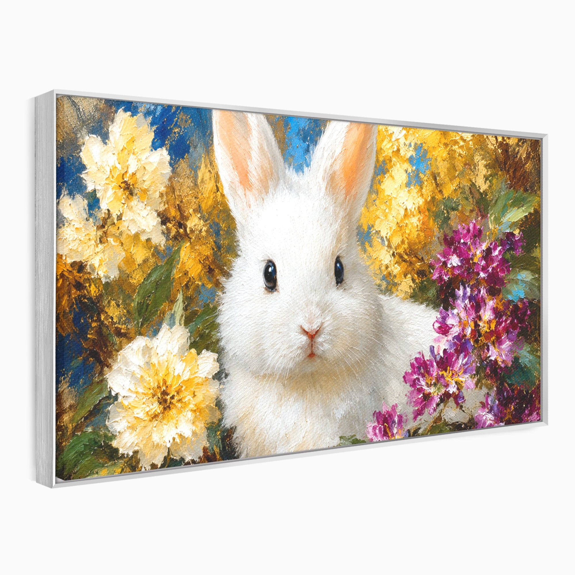 Tablou Canvas Premium LuxCanva® M1621, Iepure Printre Flori, Iepure, Flori, Natura, Primavara, Dormitor, Living, Culori Vibrante
