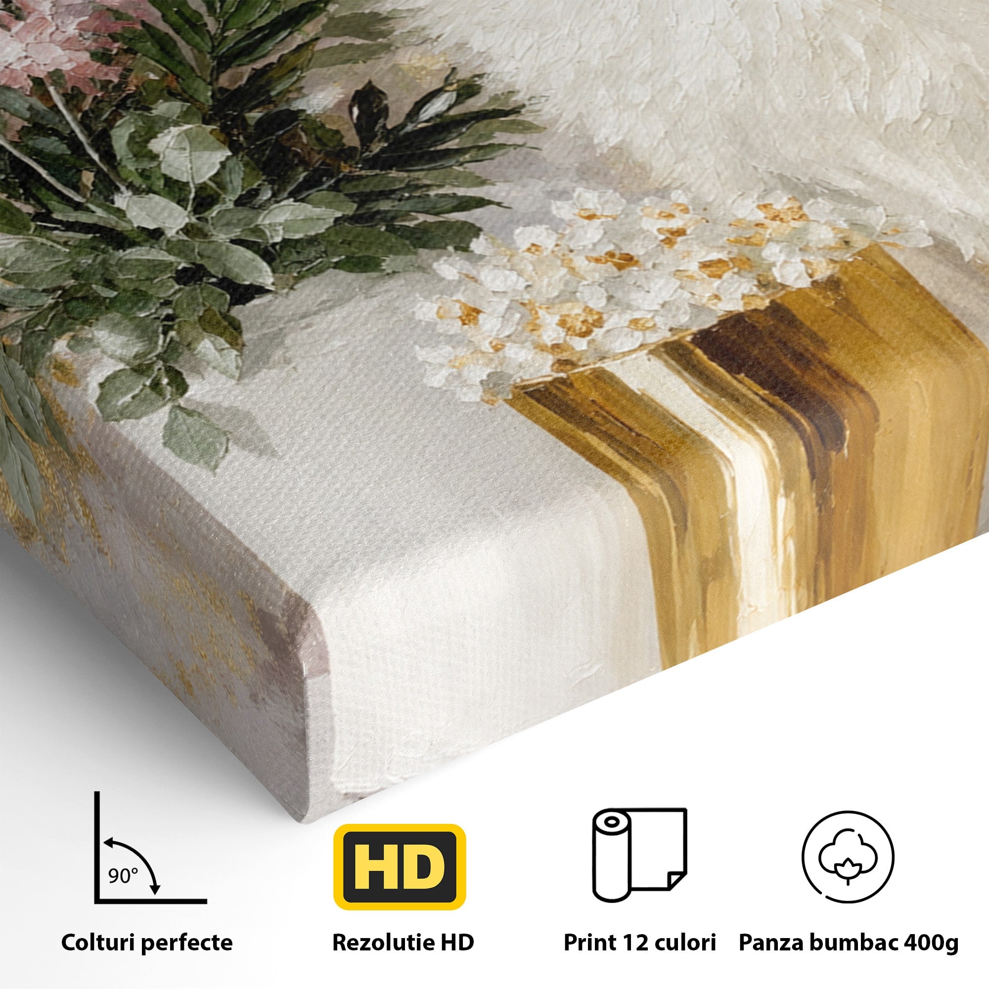 Tablou Canvas Premium LuxCanva® M1623, Pomeranian Cu Flori, Pomeranian, Flori, Animal, Decor, Living, Culori Vibrante