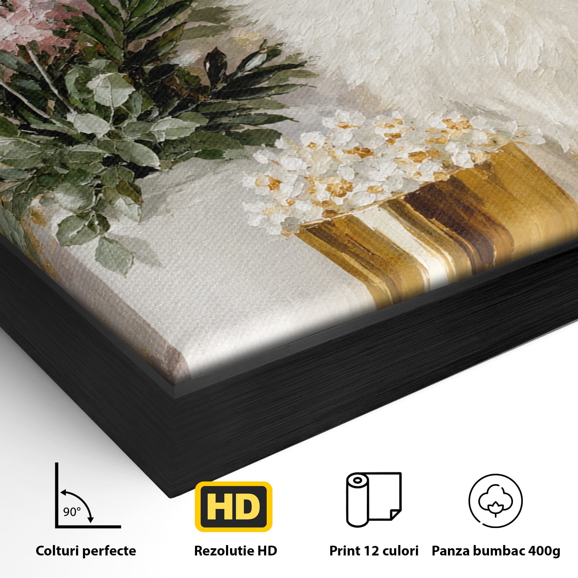 Tablou Canvas Premium LuxCanva® M1623, Pomeranian Cu Flori, Pomeranian, Flori, Animal, Decor, Living, Culori Vibrante