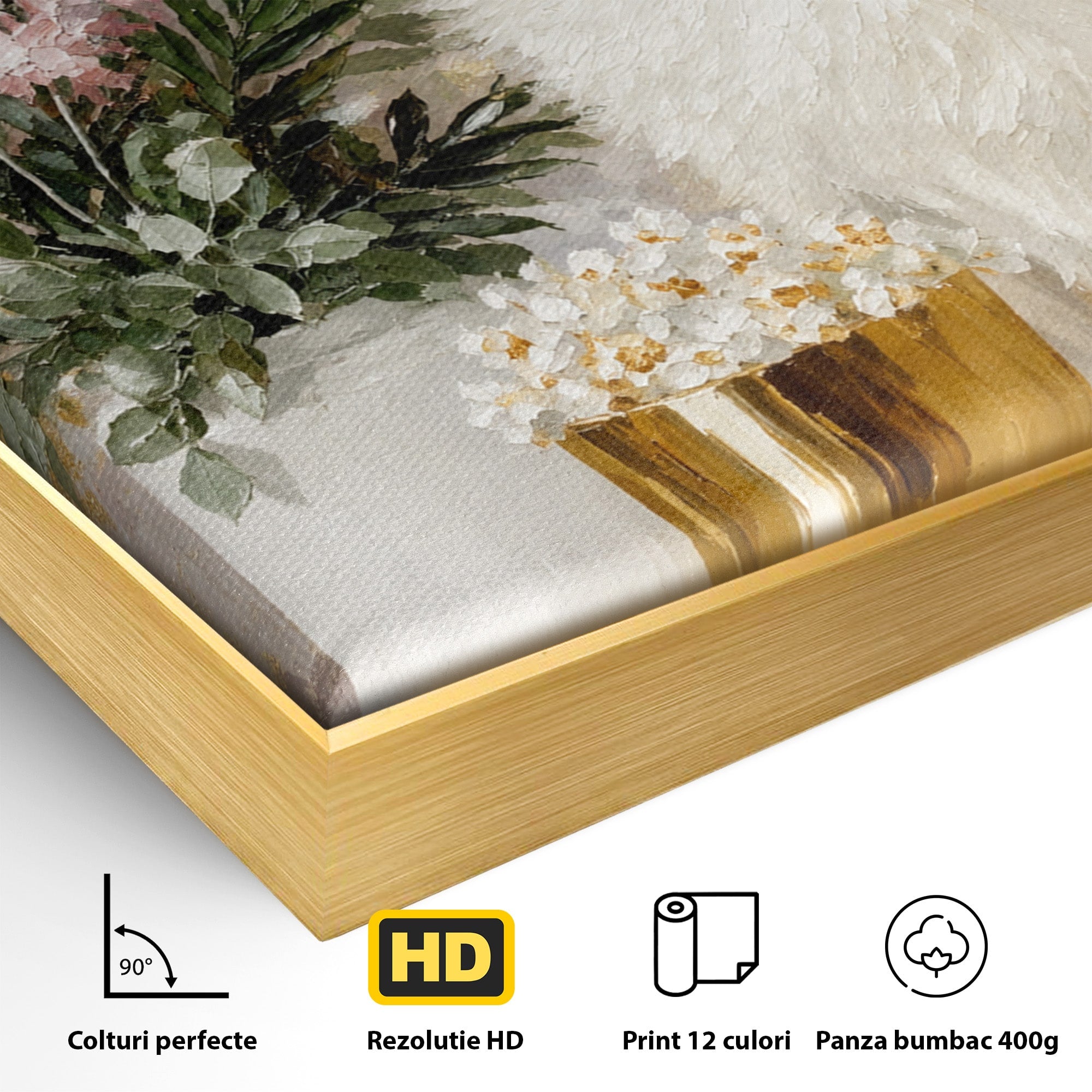 Tablou Canvas Premium LuxCanva® M1623, Pomeranian Cu Flori, Pomeranian, Flori, Animal, Decor, Living, Culori Vibrante