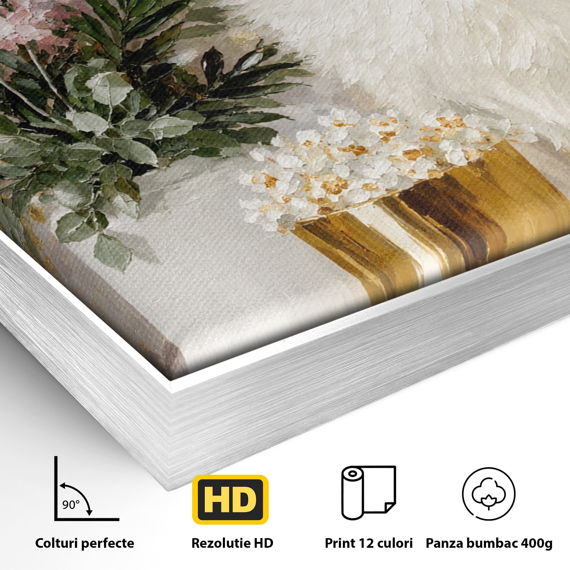 Tablou Canvas Premium LuxCanva® M1623, Pomeranian Cu Flori, Pomeranian, Flori, Animal, Decor, Living, Culori Vibrante