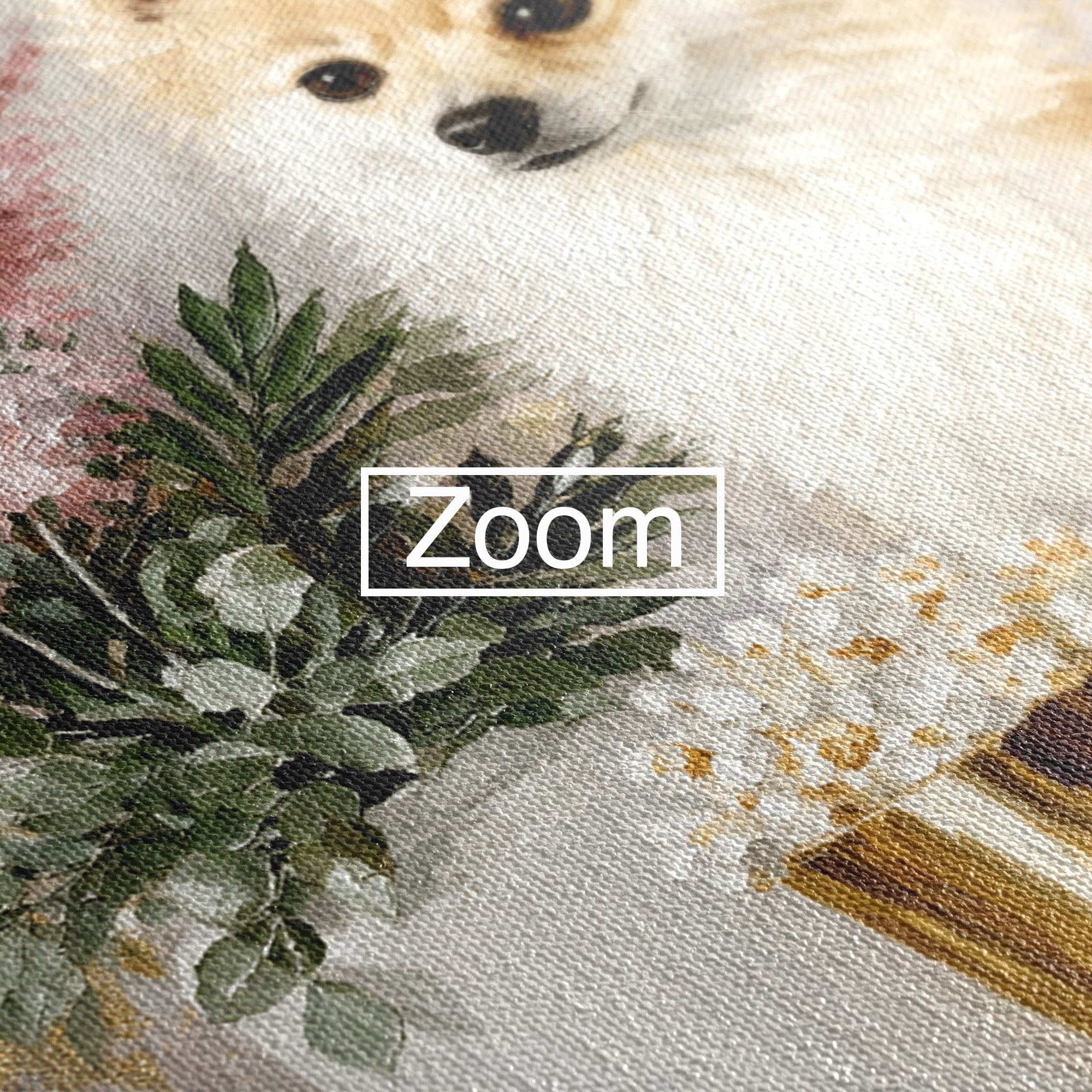 Tablou Canvas Premium LuxCanva® M1623, Pomeranian Cu Flori, Pomeranian, Flori, Animal, Decor, Living, Culori Vibrante
