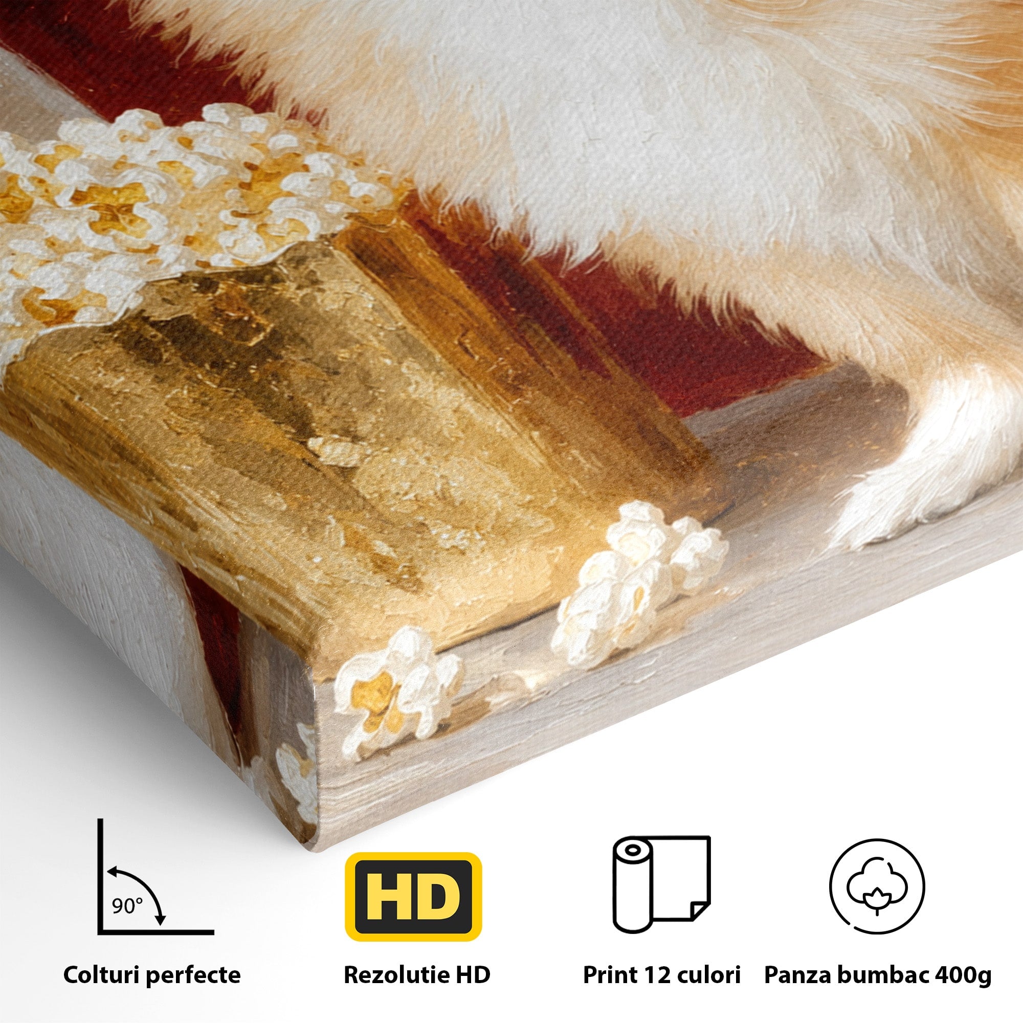 Tablou Canvas Premium LuxCanva® M1624, Catelus Cu Popcorn, Catelus, Popcorn, Animal, Living, Decorativ, Culori Vibrante