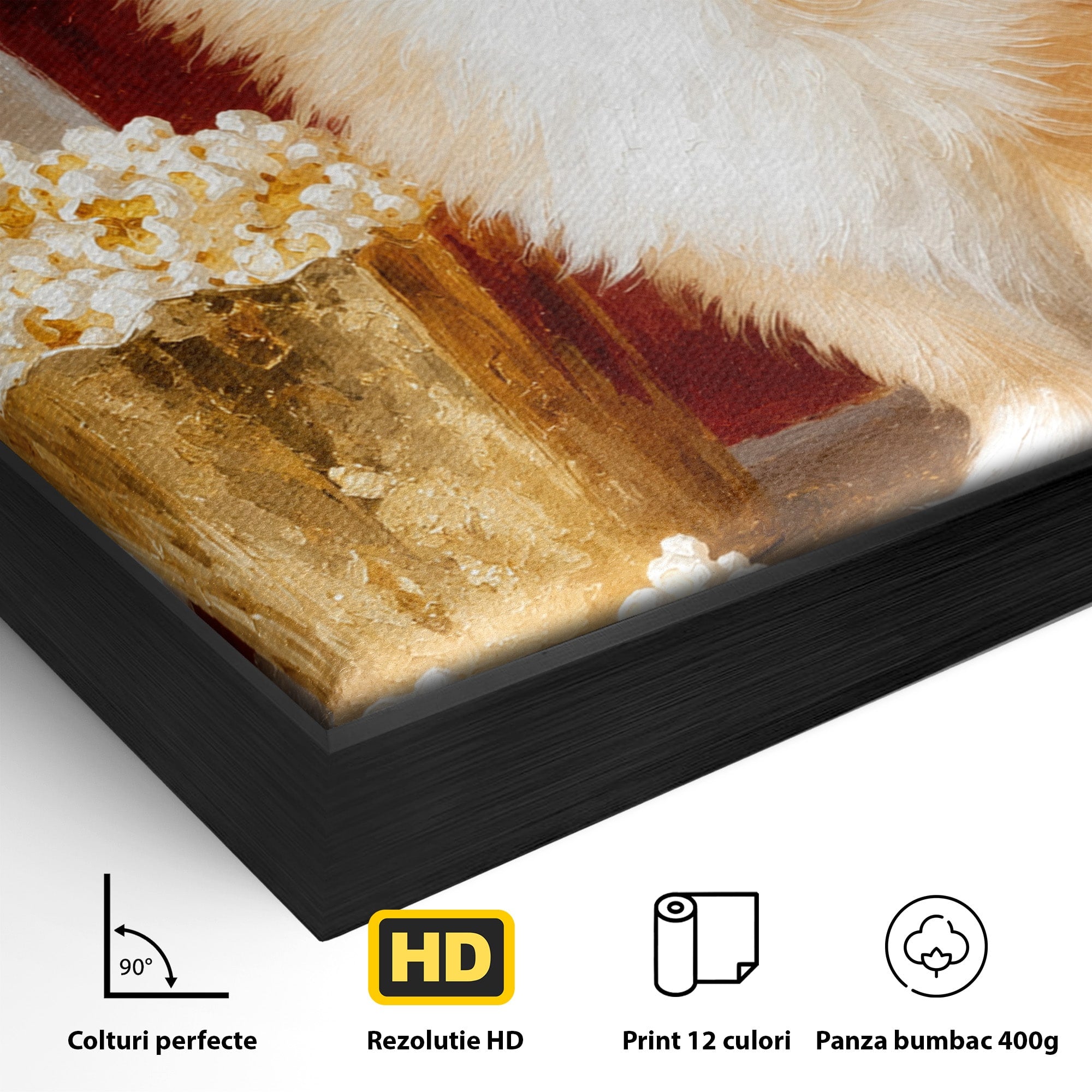Tablou Canvas Premium LuxCanva® M1624, Catelus Cu Popcorn, Catelus, Popcorn, Animal, Living, Decorativ, Culori Vibrante