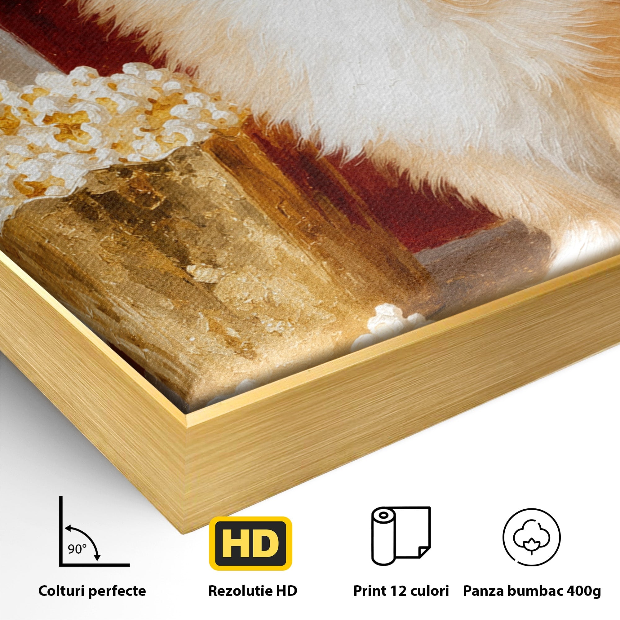 Tablou Canvas Premium LuxCanva® M1624, Catelus Cu Popcorn, Catelus, Popcorn, Animal, Living, Decorativ, Culori Vibrante