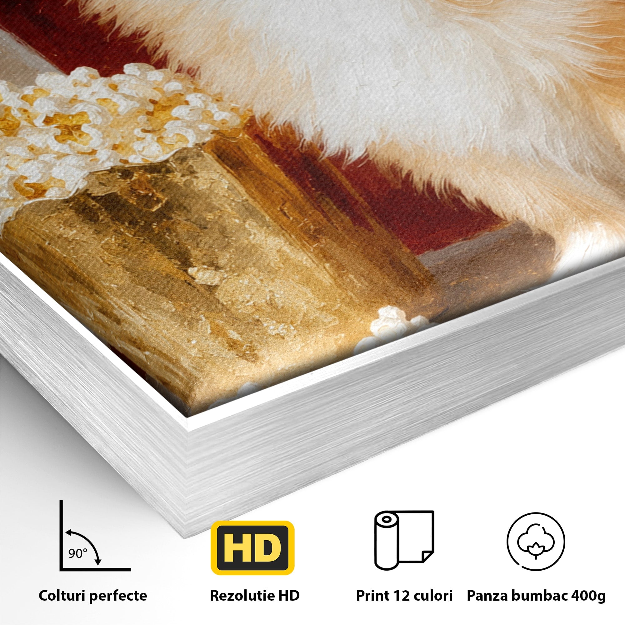 Tablou Canvas Premium LuxCanva® M1624, Catelus Cu Popcorn, Catelus, Popcorn, Animal, Living, Decorativ, Culori Vibrante