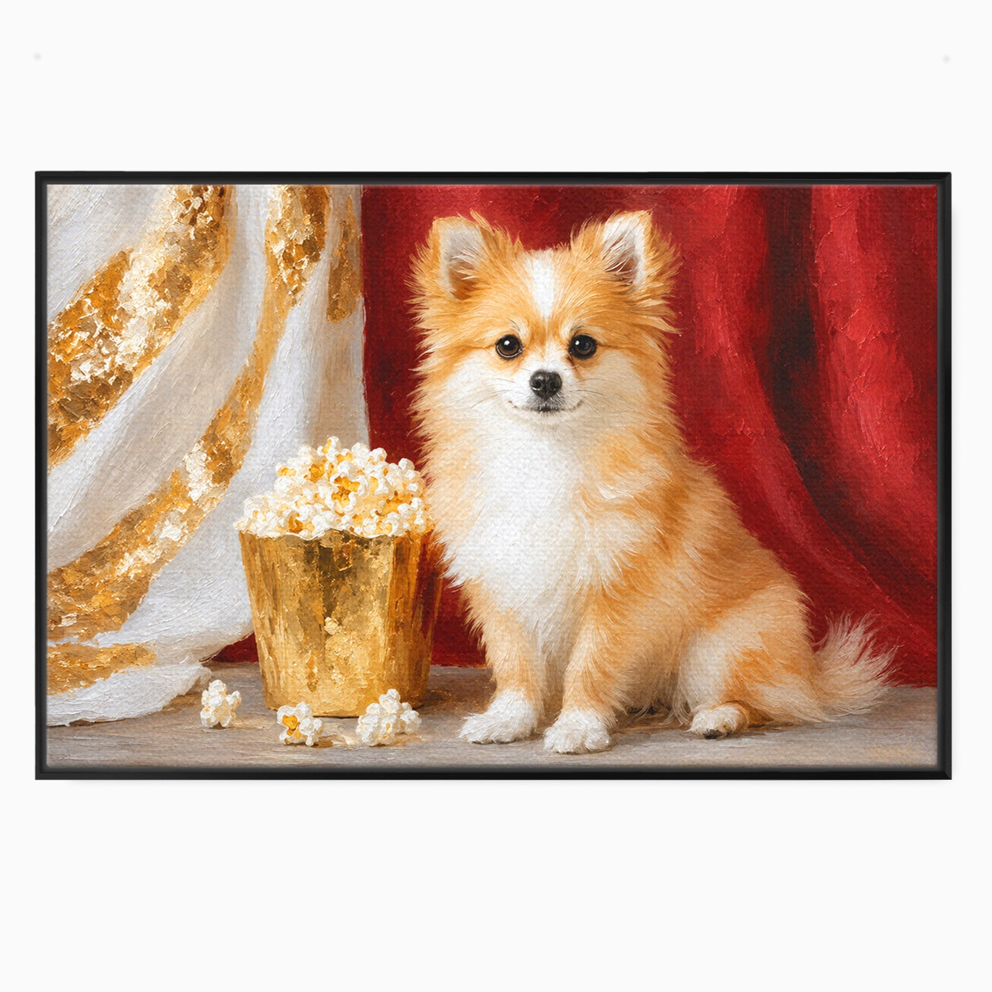 Tablou Canvas Premium LuxCanva® M1624, Catelus Cu Popcorn, Catelus, Popcorn, Animal, Living, Decorativ, Culori Vibrante