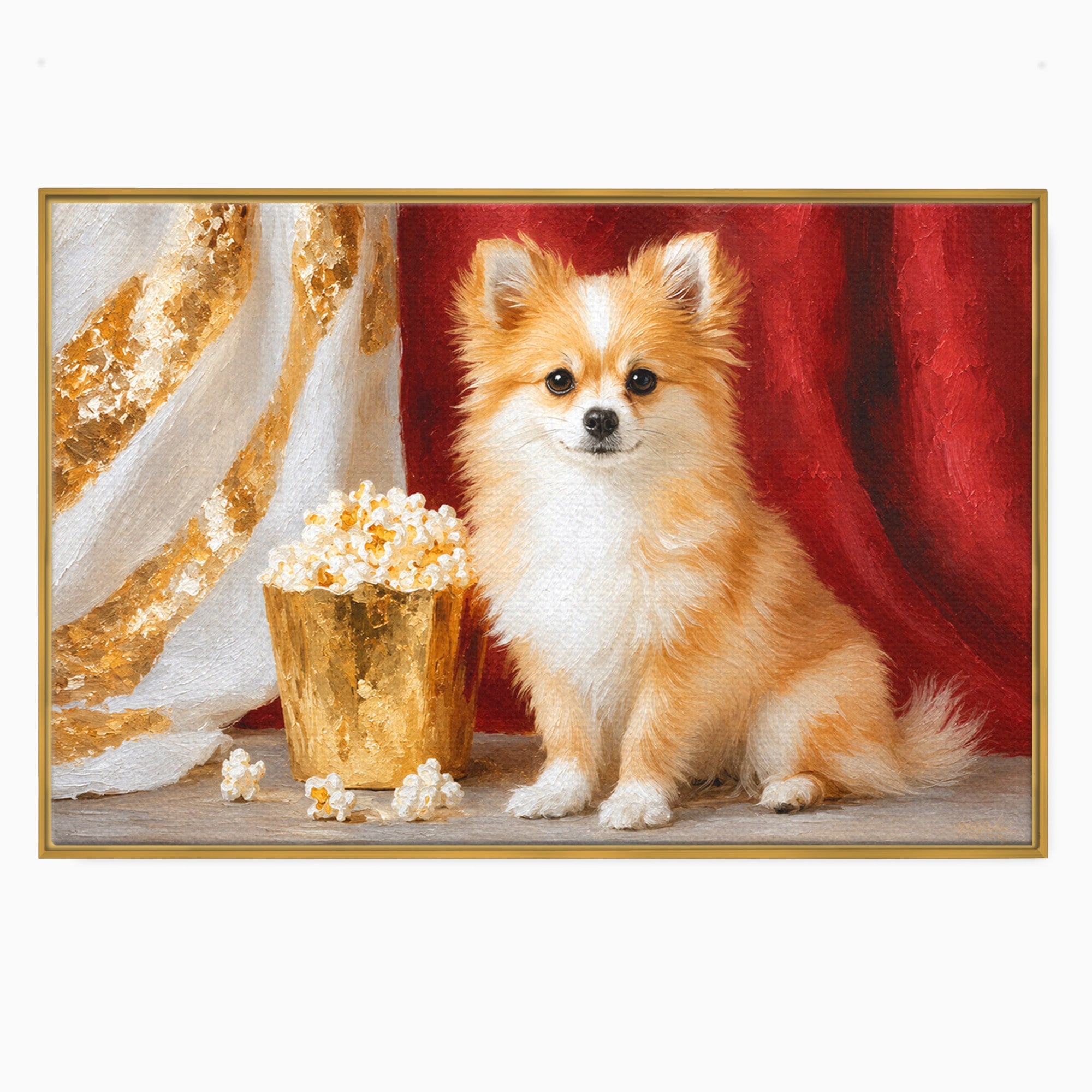 Tablou Canvas Premium LuxCanva® M1624, Catelus Cu Popcorn, Catelus, Popcorn, Animal, Living, Decorativ, Culori Vibrante