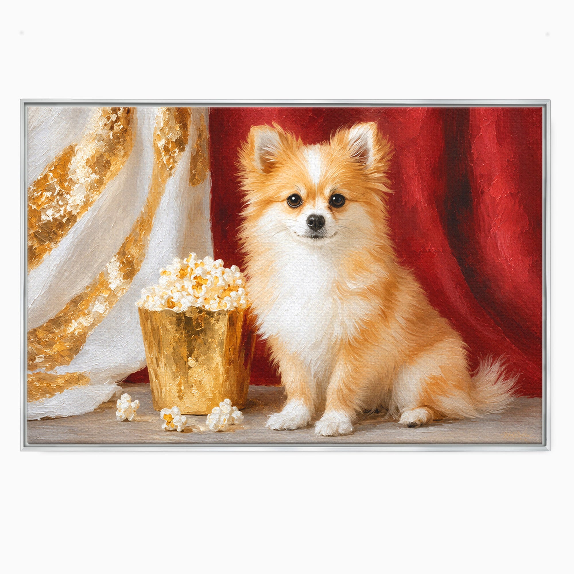 Tablou Canvas Premium LuxCanva® M1624, Catelus Cu Popcorn, Catelus, Popcorn, Animal, Living, Decorativ, Culori Vibrante