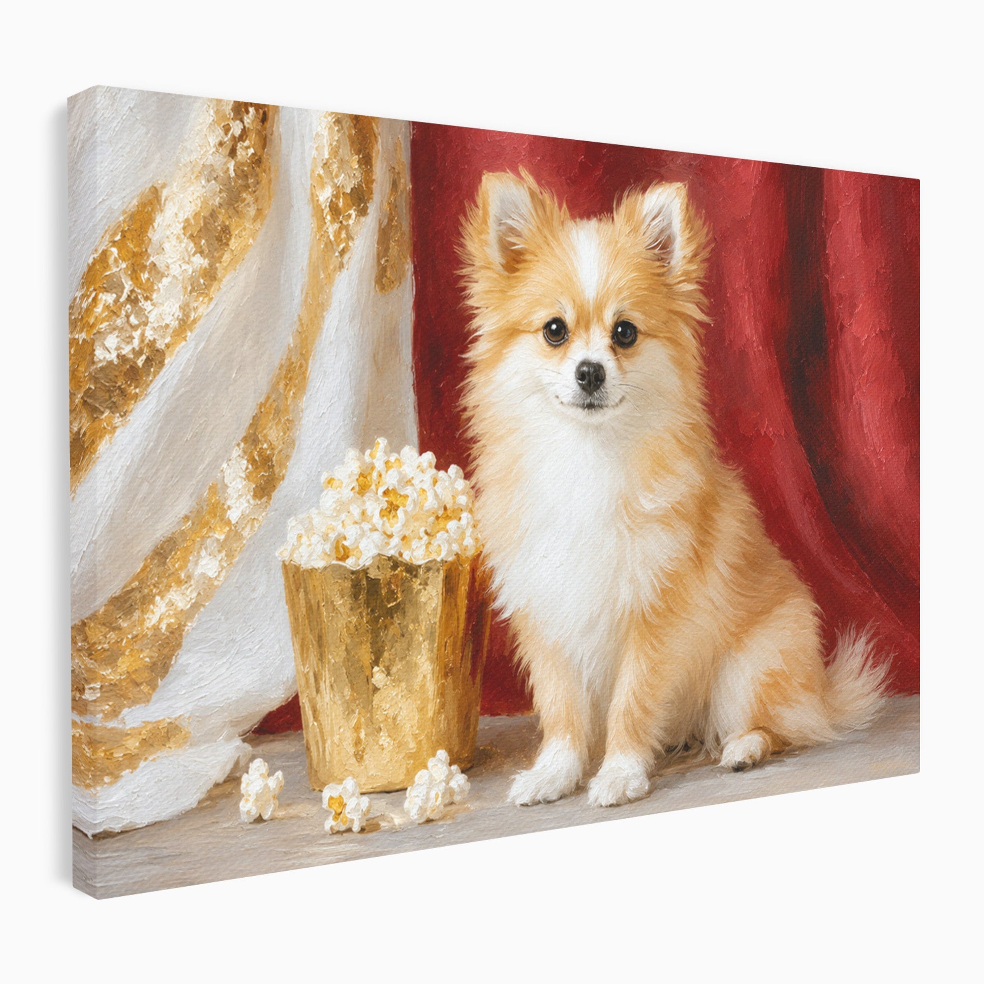 Tablou Canvas Premium LuxCanva® M1624, Catelus Cu Popcorn, Catelus, Popcorn, Animal, Living, Decorativ, Culori Vibrante