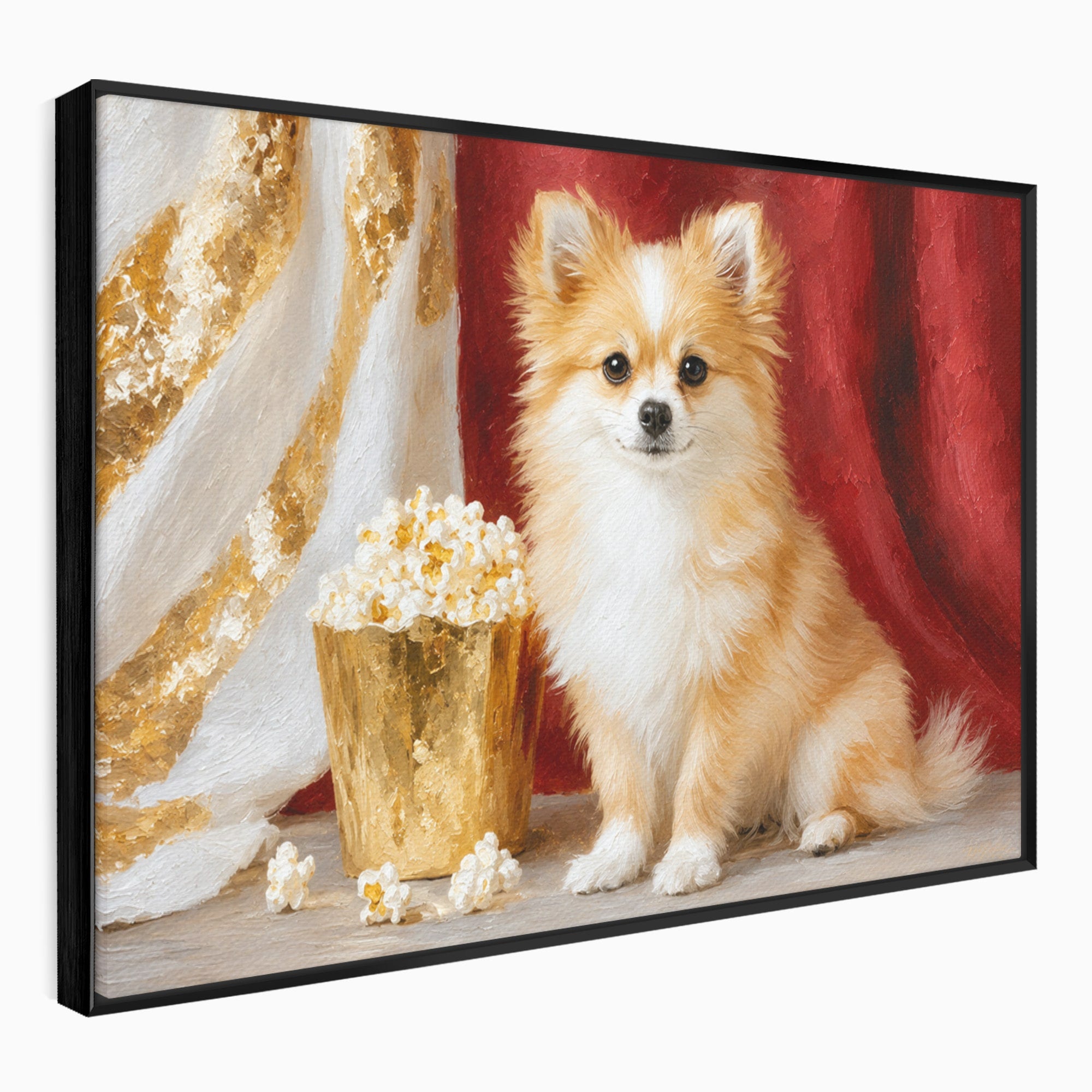 Tablou Canvas Premium LuxCanva® M1624, Catelus Cu Popcorn, Catelus, Popcorn, Animal, Living, Decorativ, Culori Vibrante