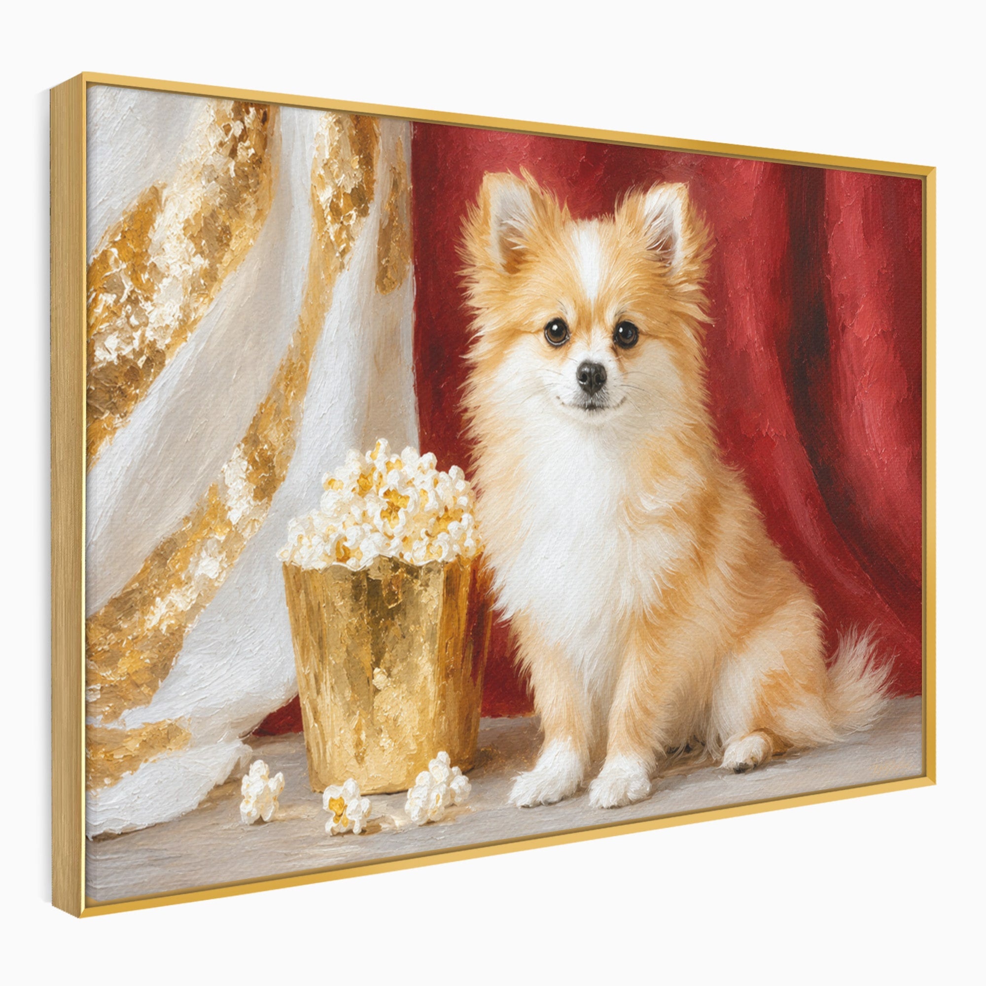 Tablou Canvas Premium LuxCanva® M1624, Catelus Cu Popcorn, Catelus, Popcorn, Animal, Living, Decorativ, Culori Vibrante