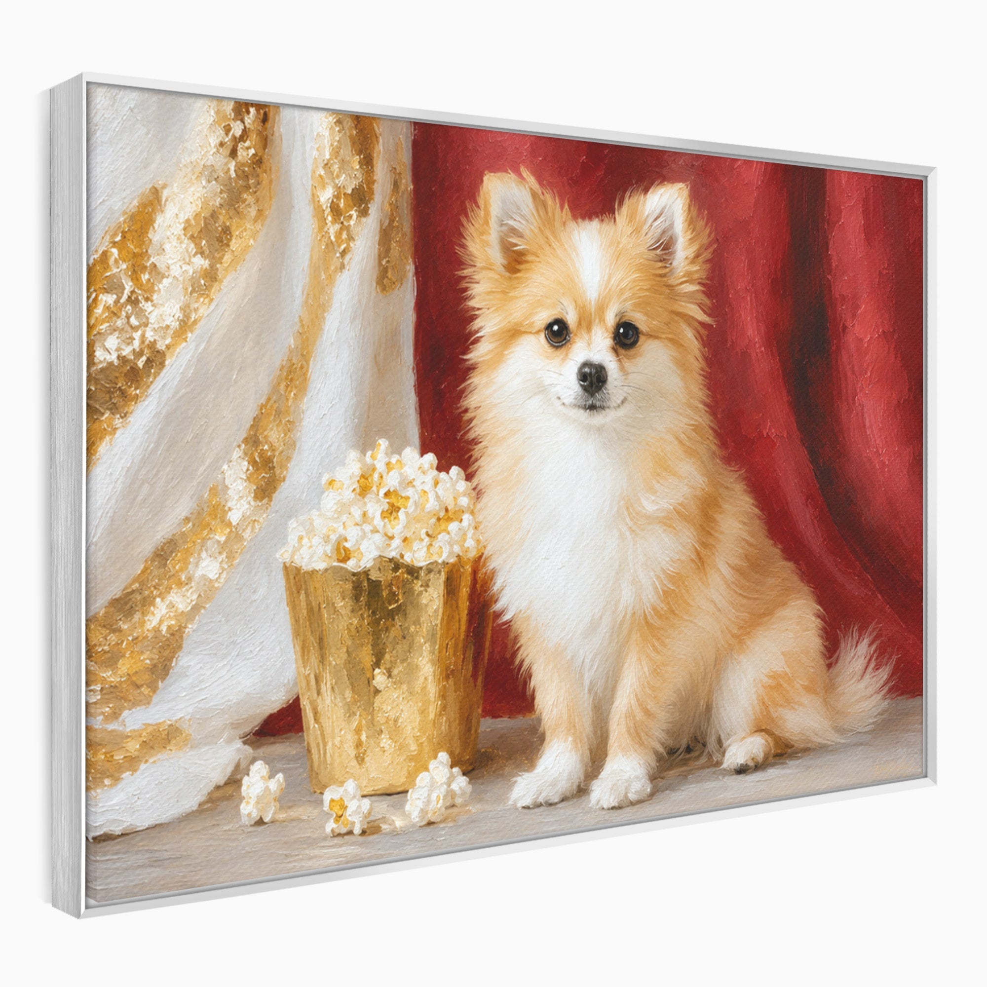 Tablou Canvas Premium LuxCanva® M1624, Catelus Cu Popcorn, Catelus, Popcorn, Animal, Living, Decorativ, Culori Vibrante