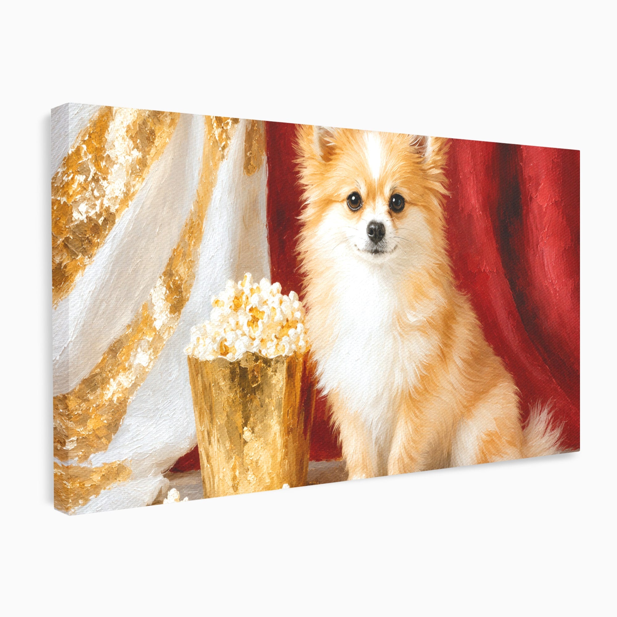 Tablou Canvas Premium LuxCanva® M1624, Catelus Cu Popcorn, Catelus, Popcorn, Animal, Living, Decorativ, Culori Vibrante