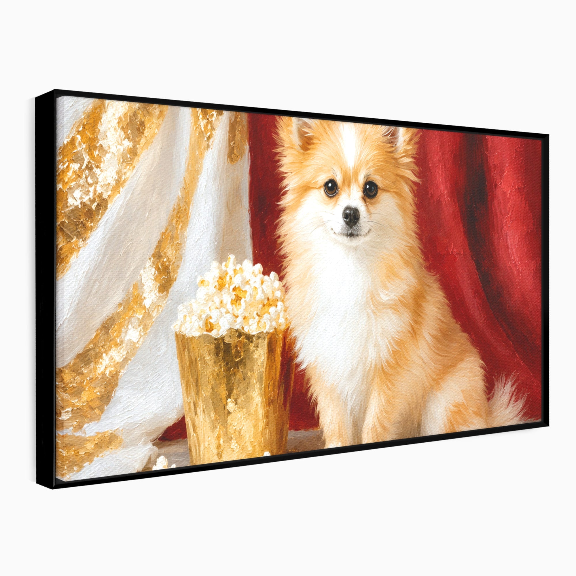Tablou Canvas Premium LuxCanva® M1624, Catelus Cu Popcorn, Catelus, Popcorn, Animal, Living, Decorativ, Culori Vibrante