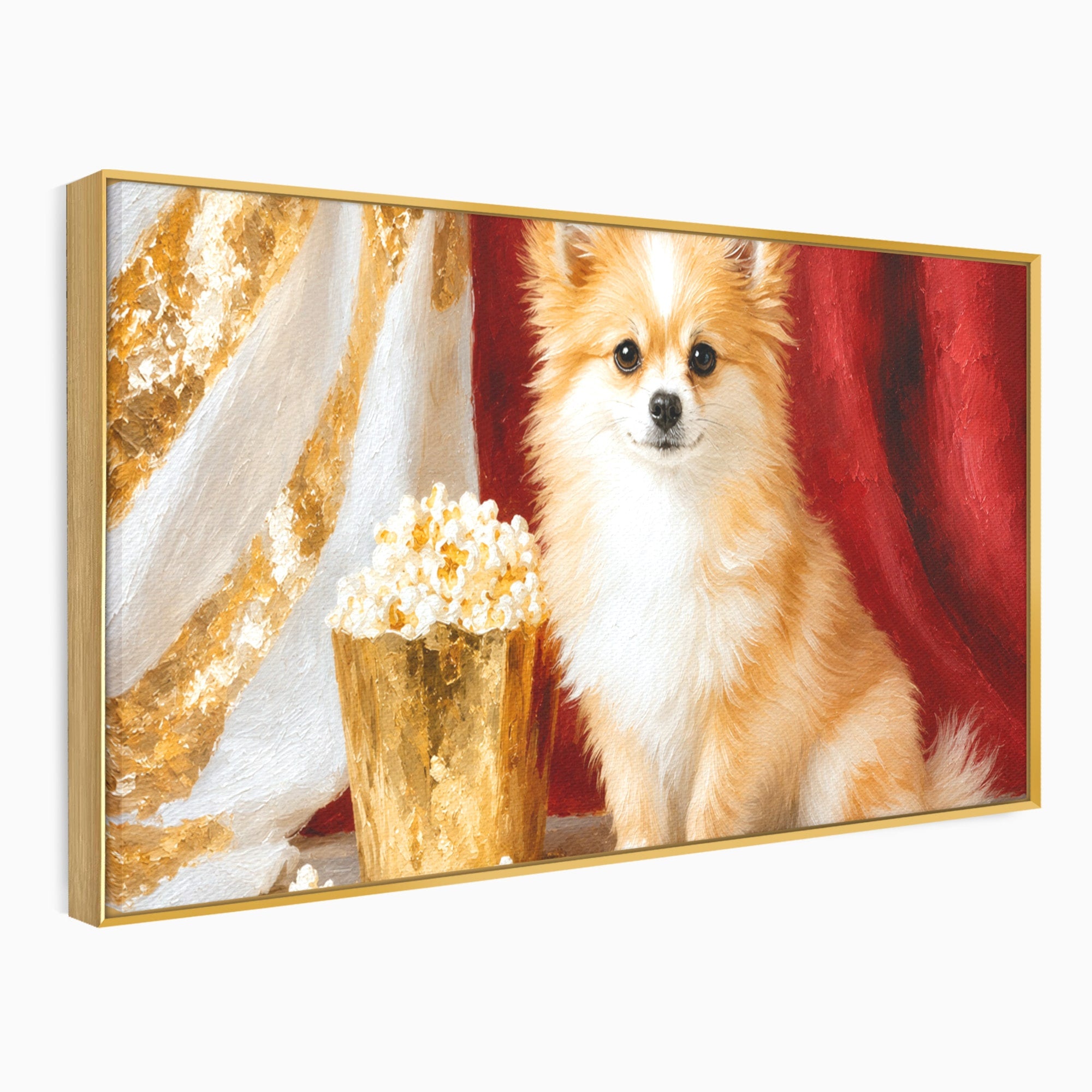Tablou Canvas Premium LuxCanva® M1624, Catelus Cu Popcorn, Catelus, Popcorn, Animal, Living, Decorativ, Culori Vibrante