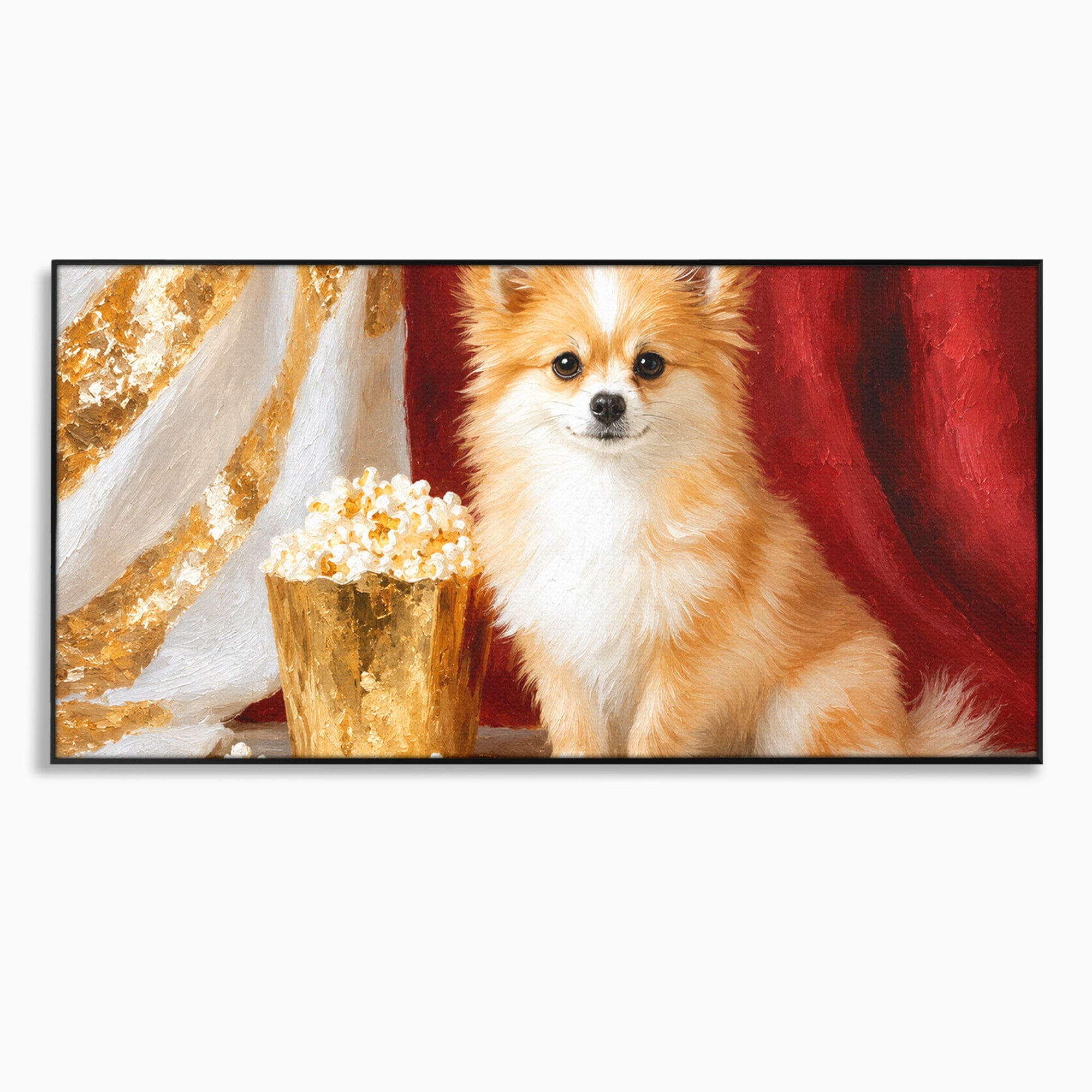 Tablou Canvas Premium LuxCanva® M1624, Catelus Cu Popcorn, Catelus, Popcorn, Animal, Living, Decorativ, Culori Vibrante