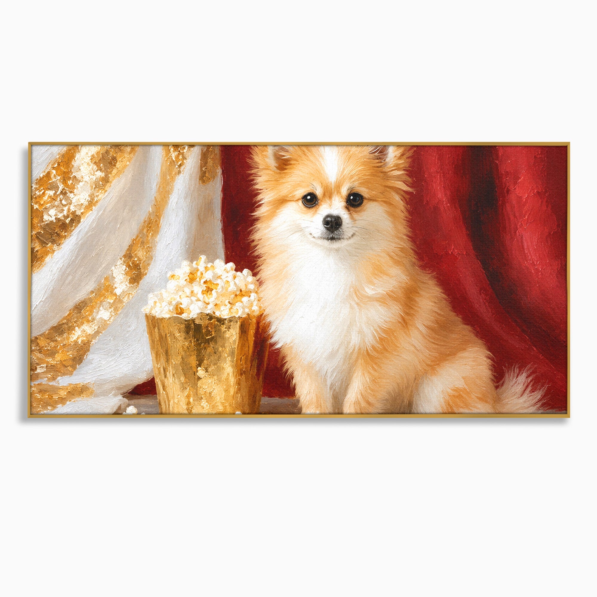 Tablou Canvas Premium LuxCanva® M1624, Catelus Cu Popcorn, Catelus, Popcorn, Animal, Living, Decorativ, Culori Vibrante