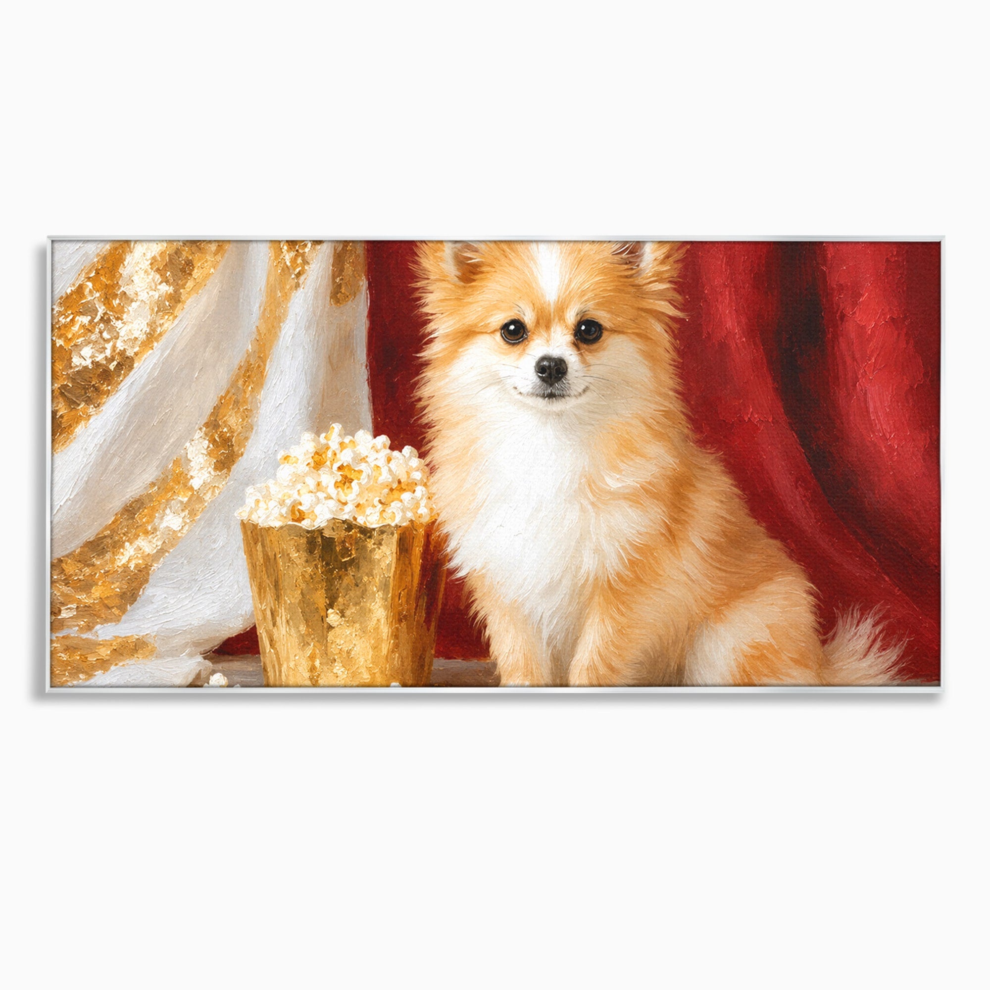 Tablou Canvas Premium LuxCanva® M1624, Catelus Cu Popcorn, Catelus, Popcorn, Animal, Living, Decorativ, Culori Vibrante