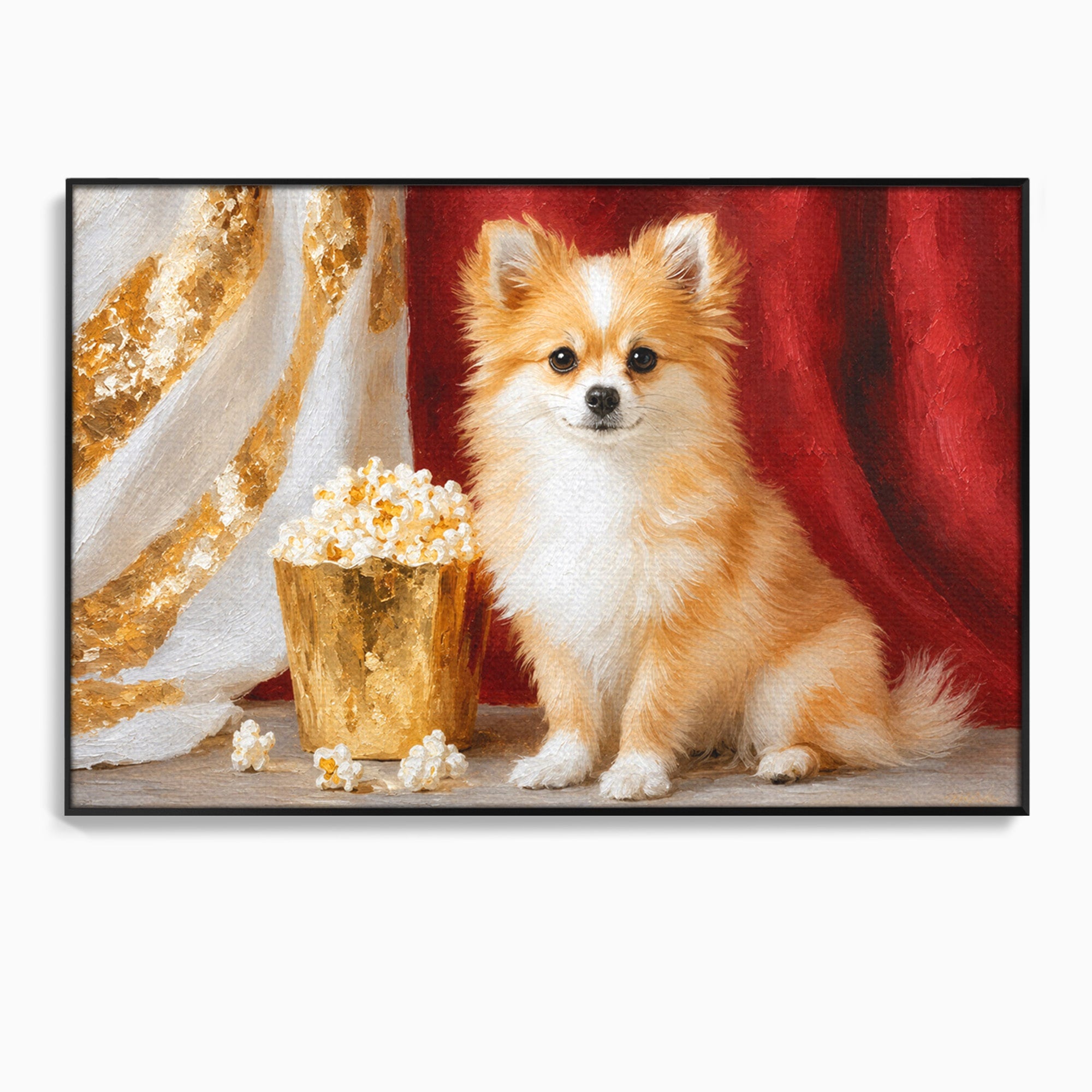 Tablou Canvas Premium LuxCanva® M1624, Catelus Cu Popcorn, Catelus, Popcorn, Animal, Living, Decorativ, Culori Vibrante