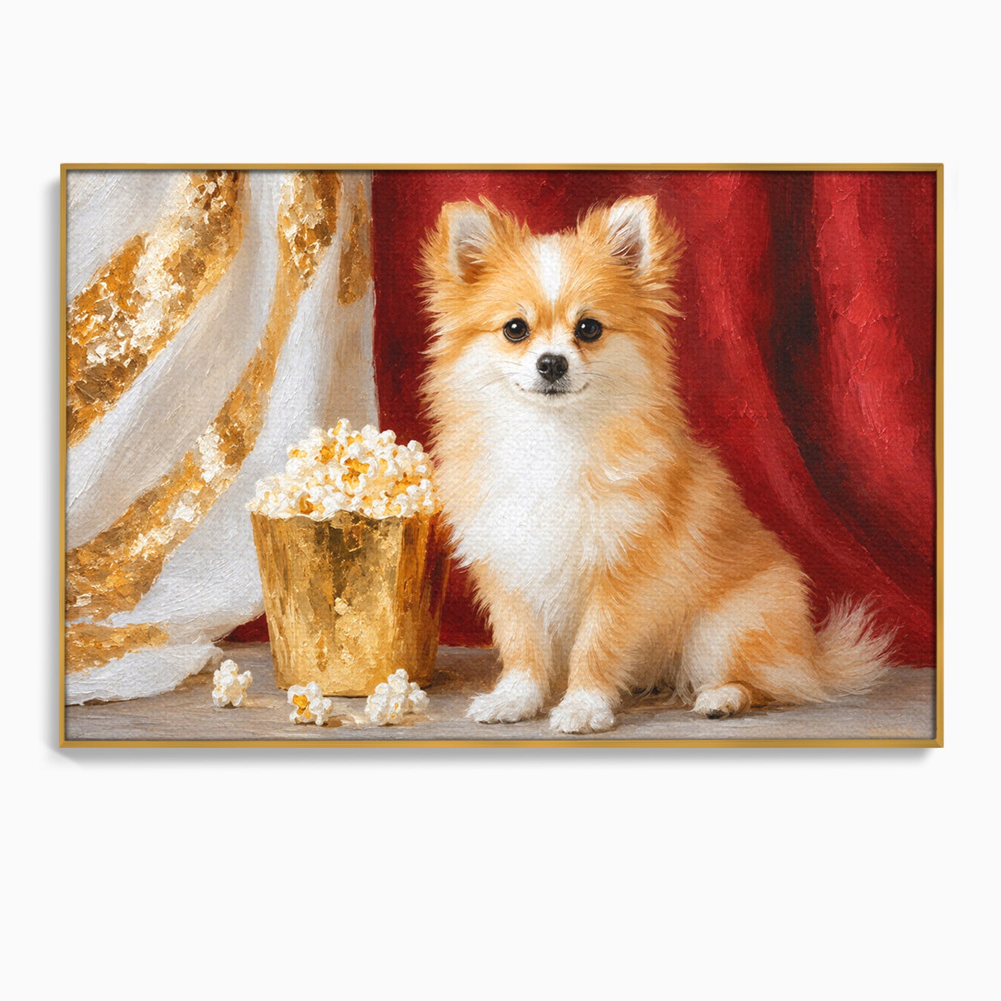 Tablou Canvas Premium LuxCanva® M1624, Catelus Cu Popcorn, Catelus, Popcorn, Animal, Living, Decorativ, Culori Vibrante
