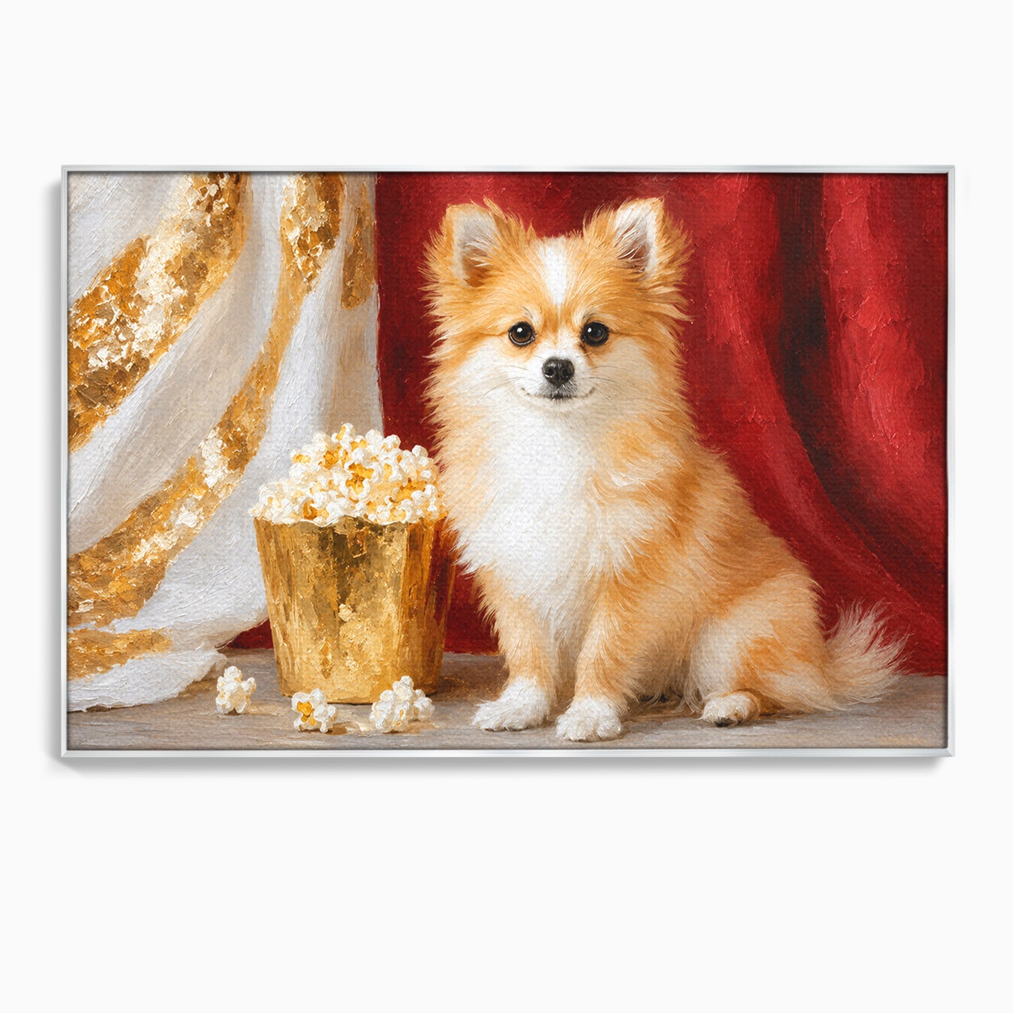 Tablou Canvas Premium LuxCanva® M1624, Catelus Cu Popcorn, Catelus, Popcorn, Animal, Living, Decorativ, Culori Vibrante