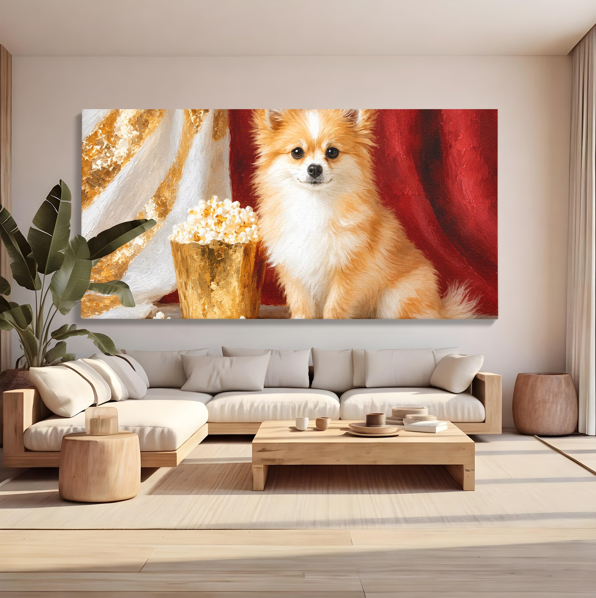 Tablou Canvas Premium LuxCanva® M1624, Catelus Cu Popcorn, Catelus, Popcorn, Animal, Living, Decorativ, Culori Vibrante