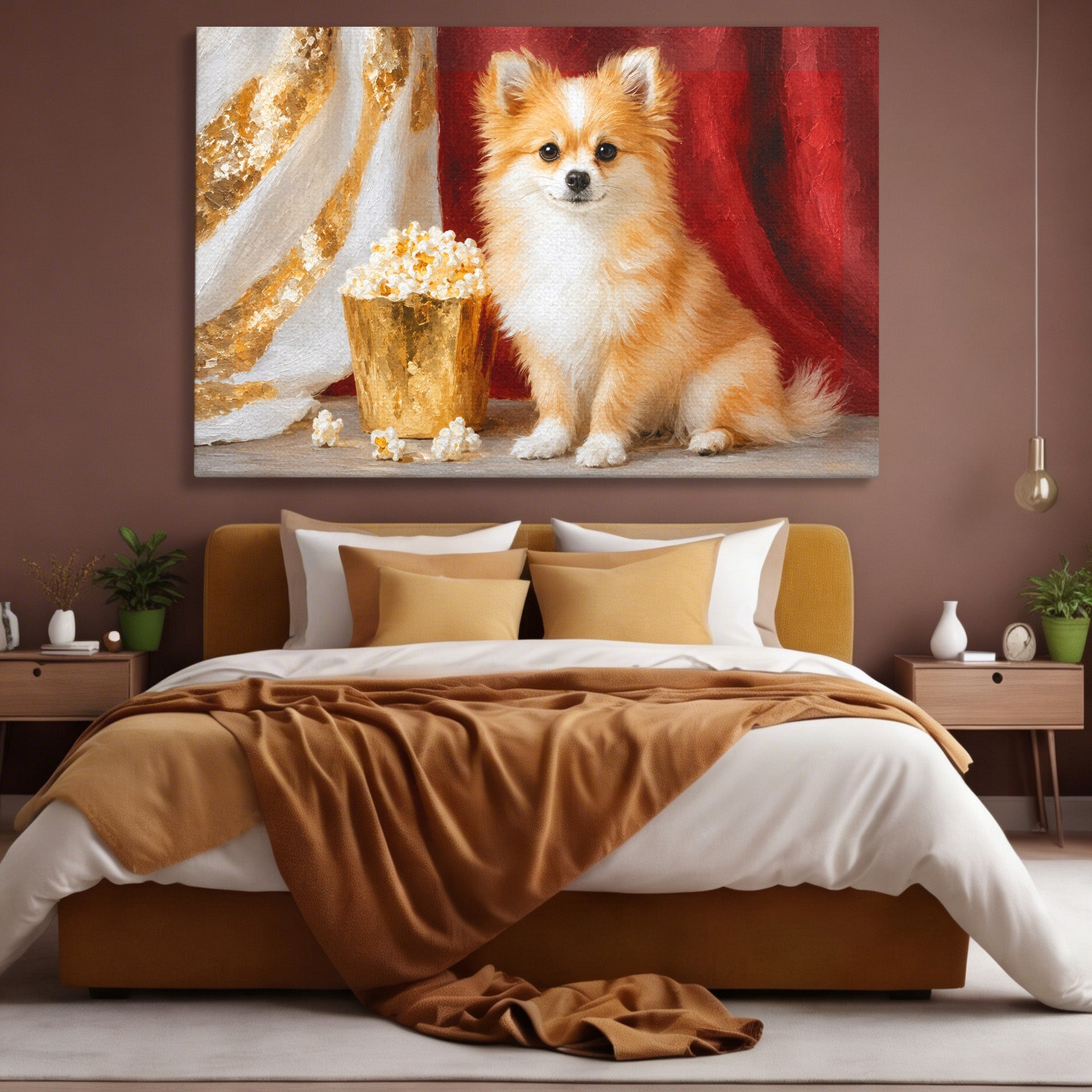 Tablou Canvas Premium LuxCanva® M1624, Catelus Cu Popcorn, Catelus, Popcorn, Animal, Living, Decorativ, Culori Vibrante