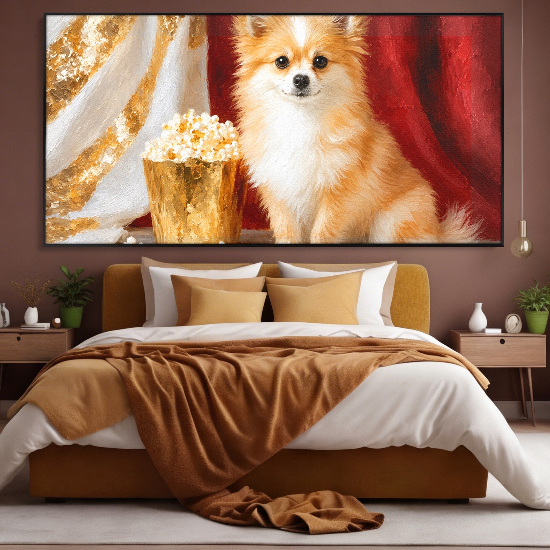 Tablou Canvas Premium LuxCanva® M1624, Catelus Cu Popcorn, Catelus, Popcorn, Animal, Living, Decorativ, Culori Vibrante