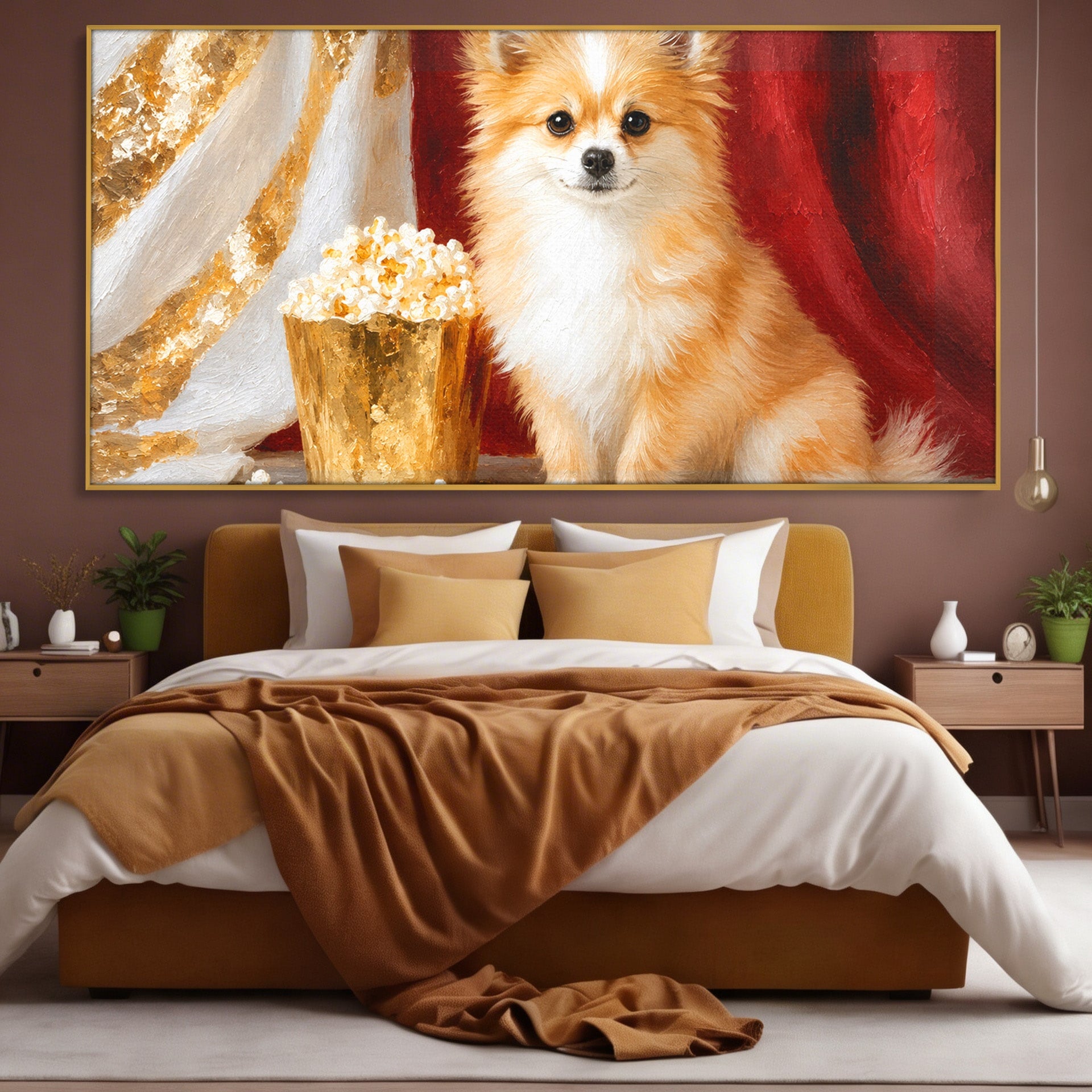 Tablou Canvas Premium LuxCanva® M1624, Catelus Cu Popcorn, Catelus, Popcorn, Animal, Living, Decorativ, Culori Vibrante