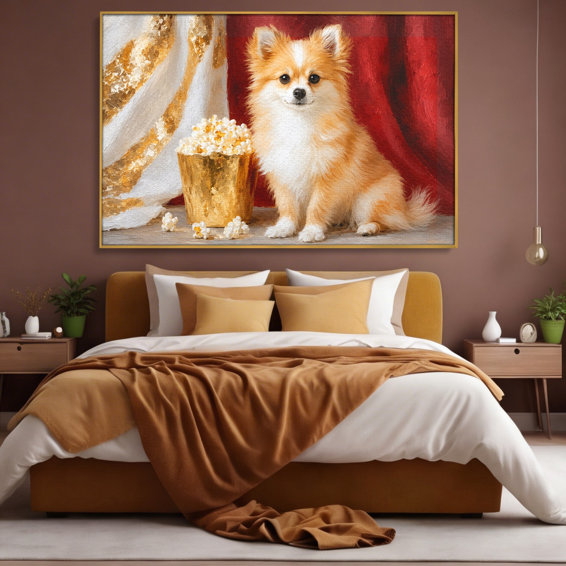Tablou Canvas Premium LuxCanva® M1624, Catelus Cu Popcorn, Catelus, Popcorn, Animal, Living, Decorativ, Culori Vibrante
