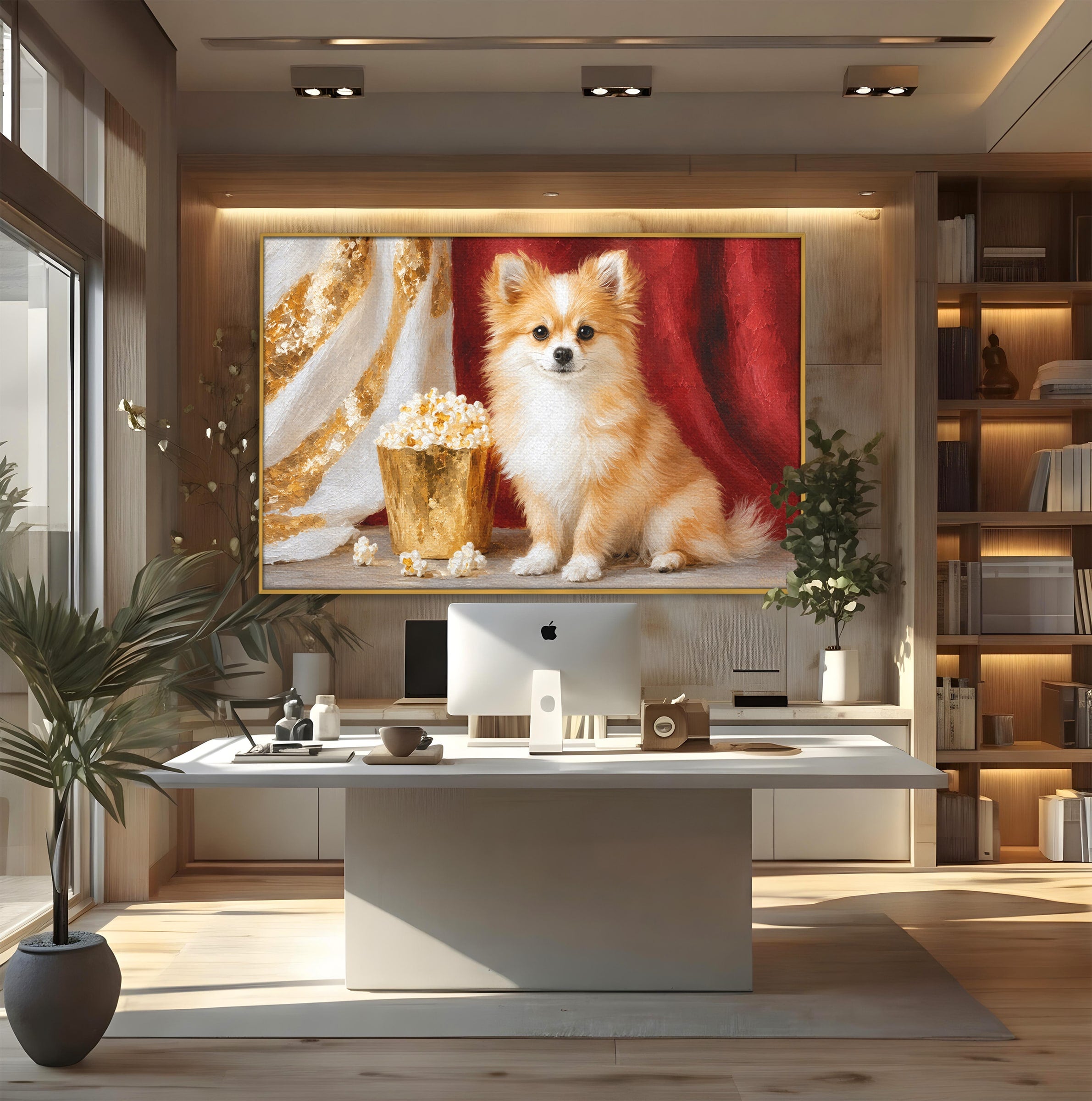 Tablou Canvas Premium LuxCanva® M1624, Catelus Cu Popcorn, Catelus, Popcorn, Animal, Living, Decorativ, Culori Vibrante