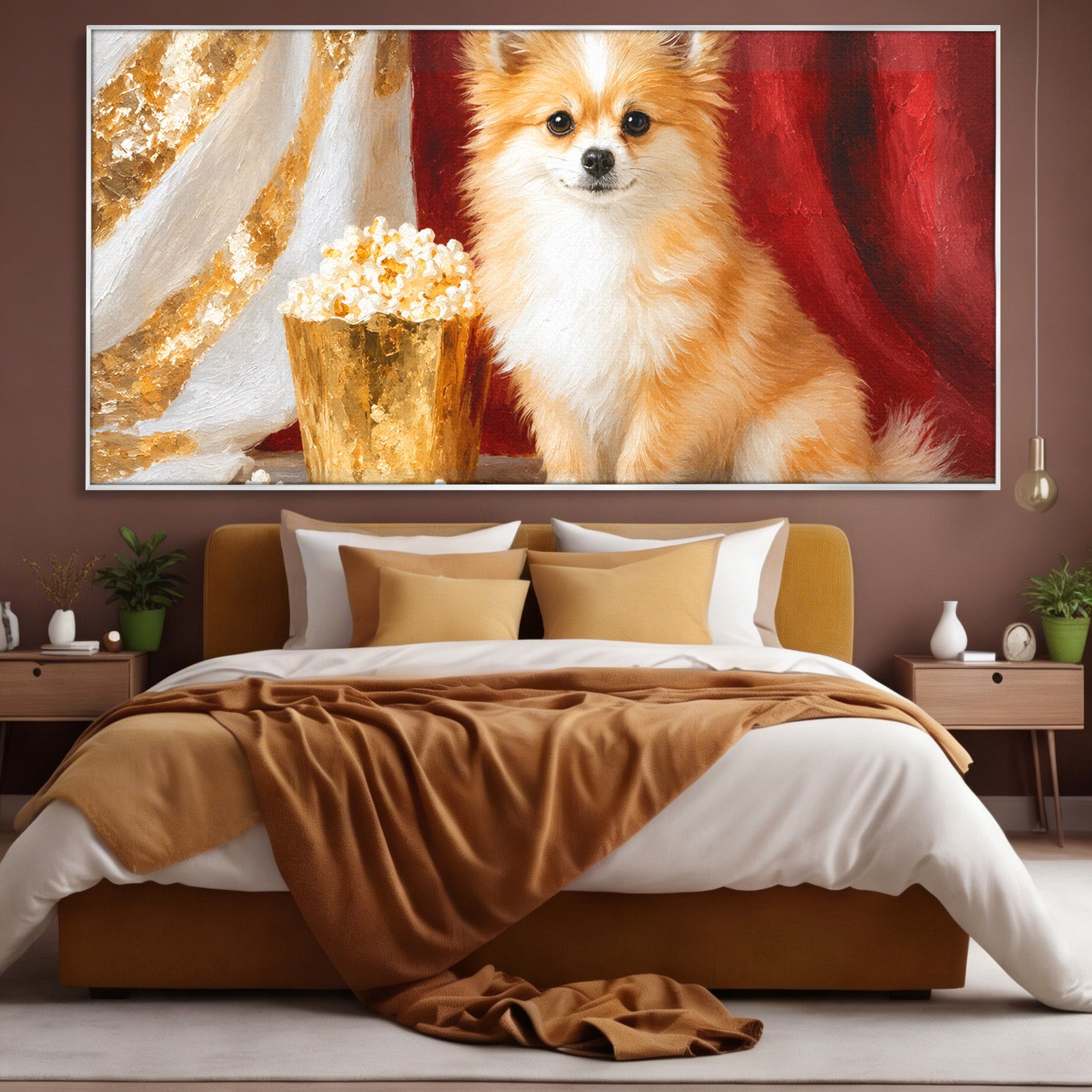 Tablou Canvas Premium LuxCanva® M1624, Catelus Cu Popcorn, Catelus, Popcorn, Animal, Living, Decorativ, Culori Vibrante
