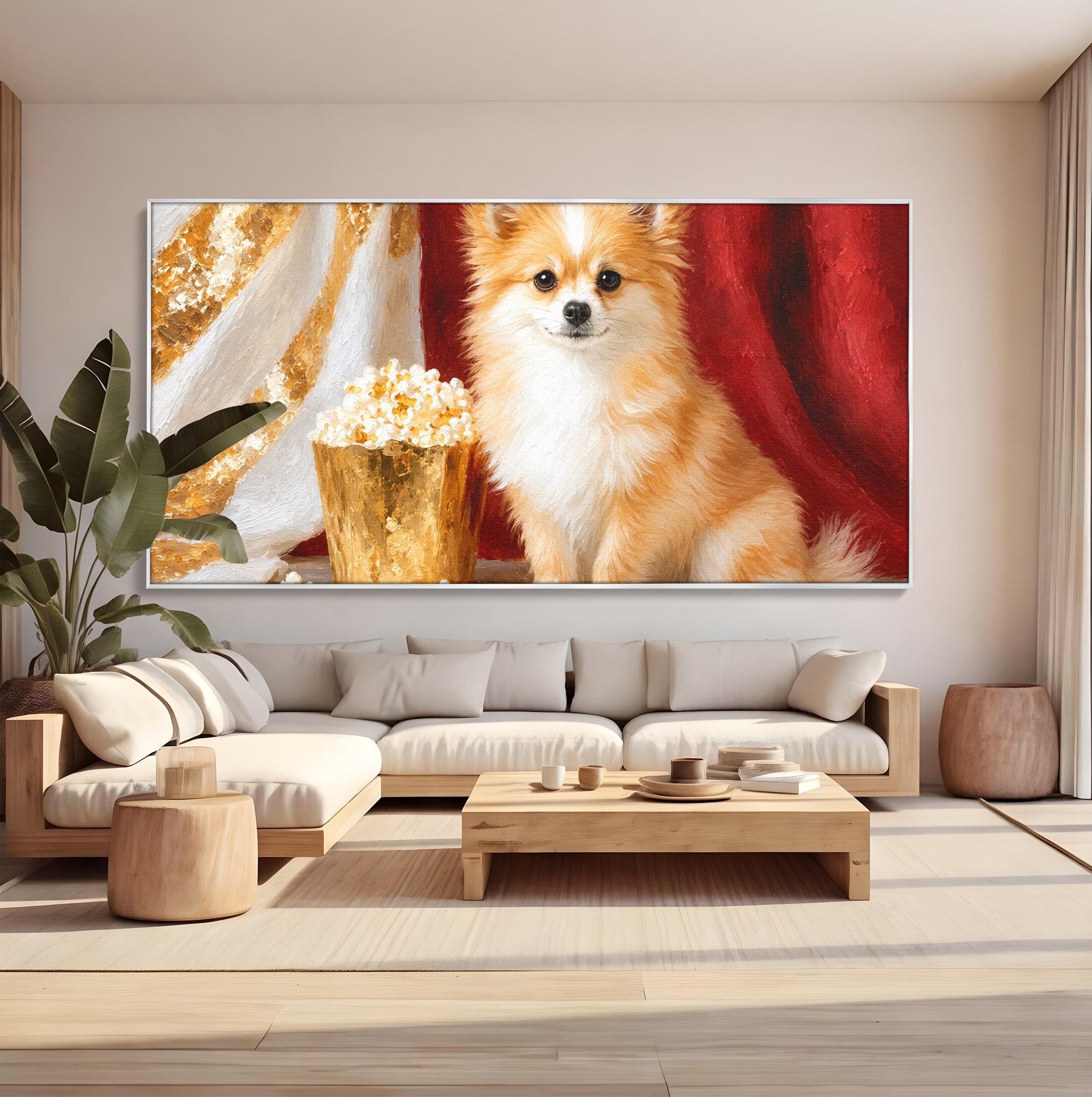 Tablou Canvas Premium LuxCanva® M1624, Catelus Cu Popcorn, Catelus, Popcorn, Animal, Living, Decorativ, Culori Vibrante