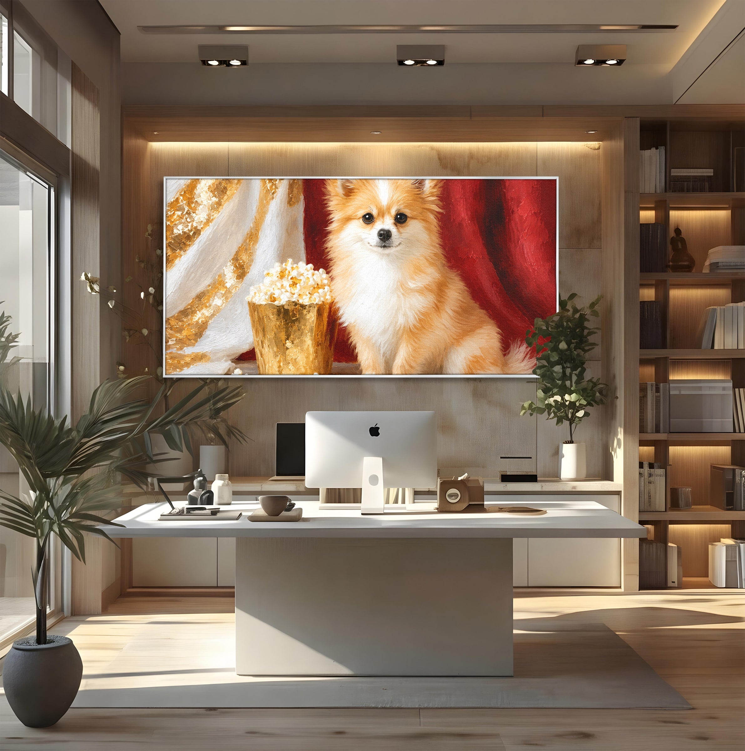 Tablou Canvas Premium LuxCanva® M1624, Catelus Cu Popcorn, Catelus, Popcorn, Animal, Living, Decorativ, Culori Vibrante