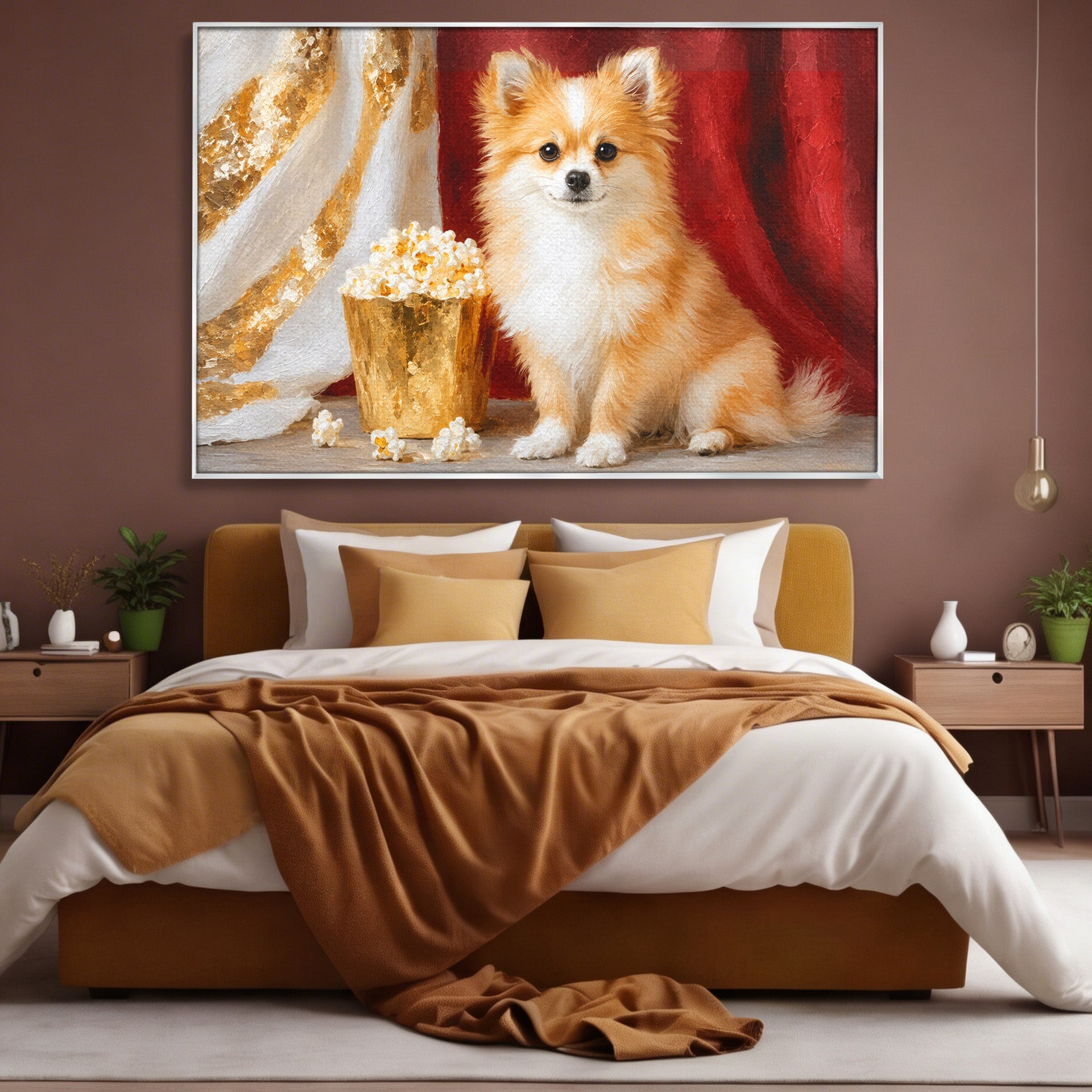 Tablou Canvas Premium LuxCanva® M1624, Catelus Cu Popcorn, Catelus, Popcorn, Animal, Living, Decorativ, Culori Vibrante