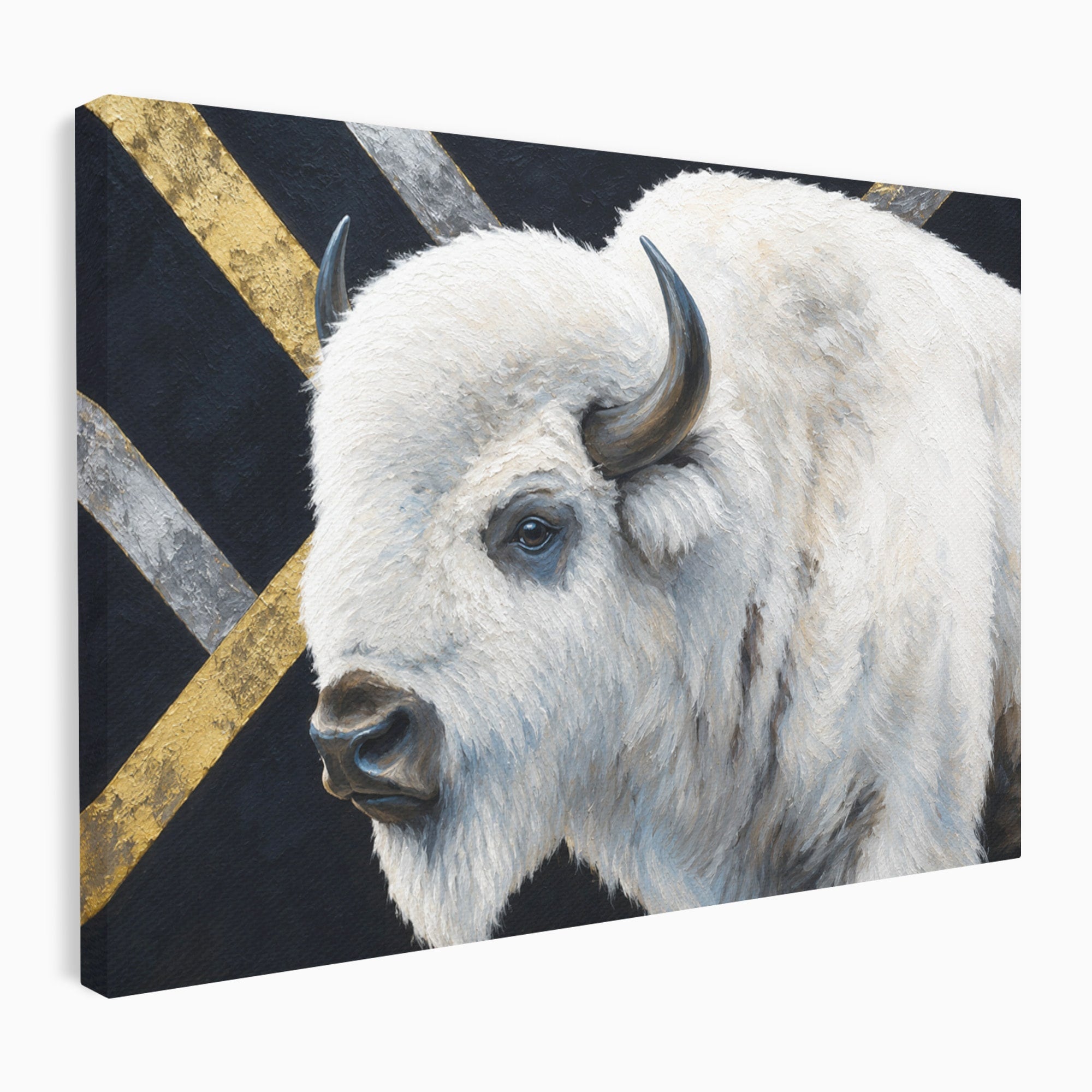 Tablou Canvas Premium LuxCanva® M1625, Bizon Alb Regal, Bizon, Animale, Portret, Salbaticie, Living, Culori Vibrante