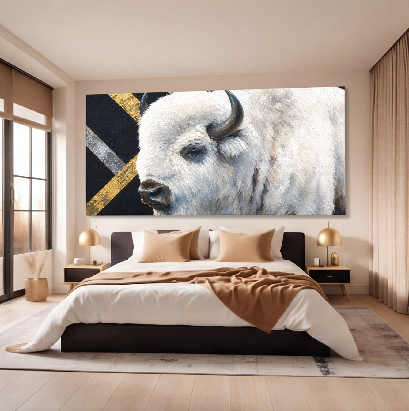 Tablou Canvas Premium LuxCanva® M1625, Bizon Alb Regal, Bizon, Animale, Portret, Salbaticie, Living, Culori Vibrante