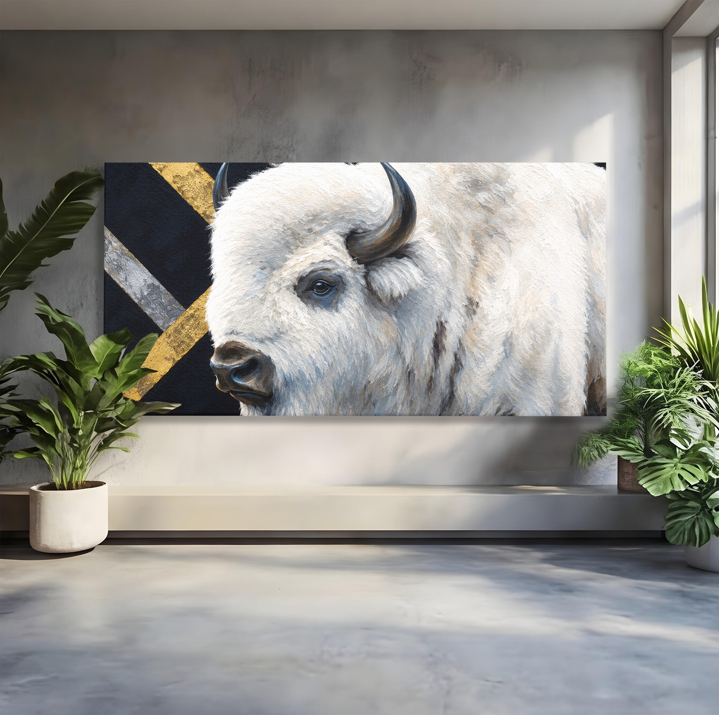 Tablou Canvas Premium LuxCanva® M1625, Bizon Alb Regal, Bizon, Animale, Portret, Salbaticie, Living, Culori Vibrante